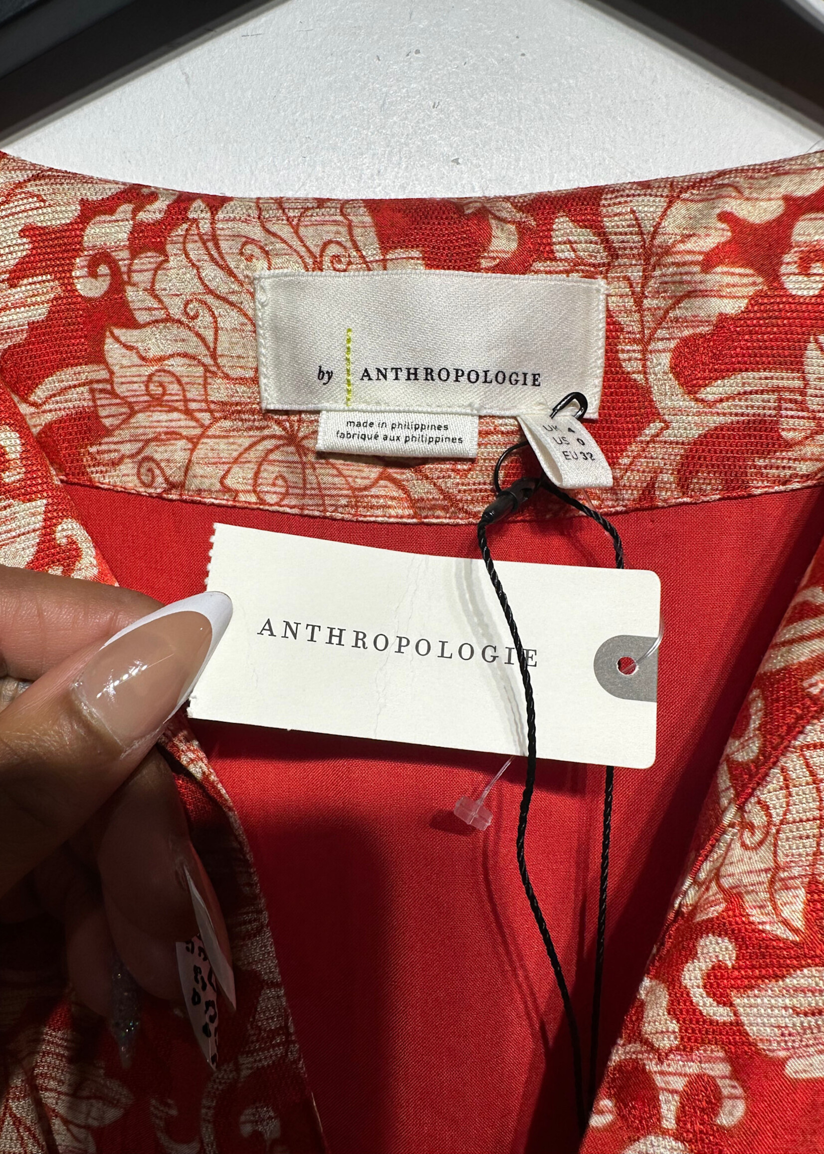 NWT Anthropologie Red Tan Floral Flowy Dress XS