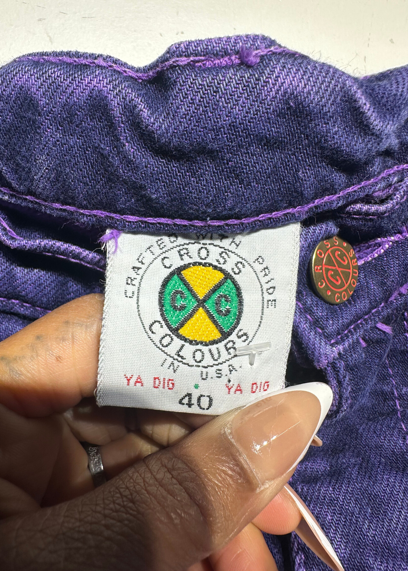 Cross Colors Purple Flannel Backed Denim Masc 36"