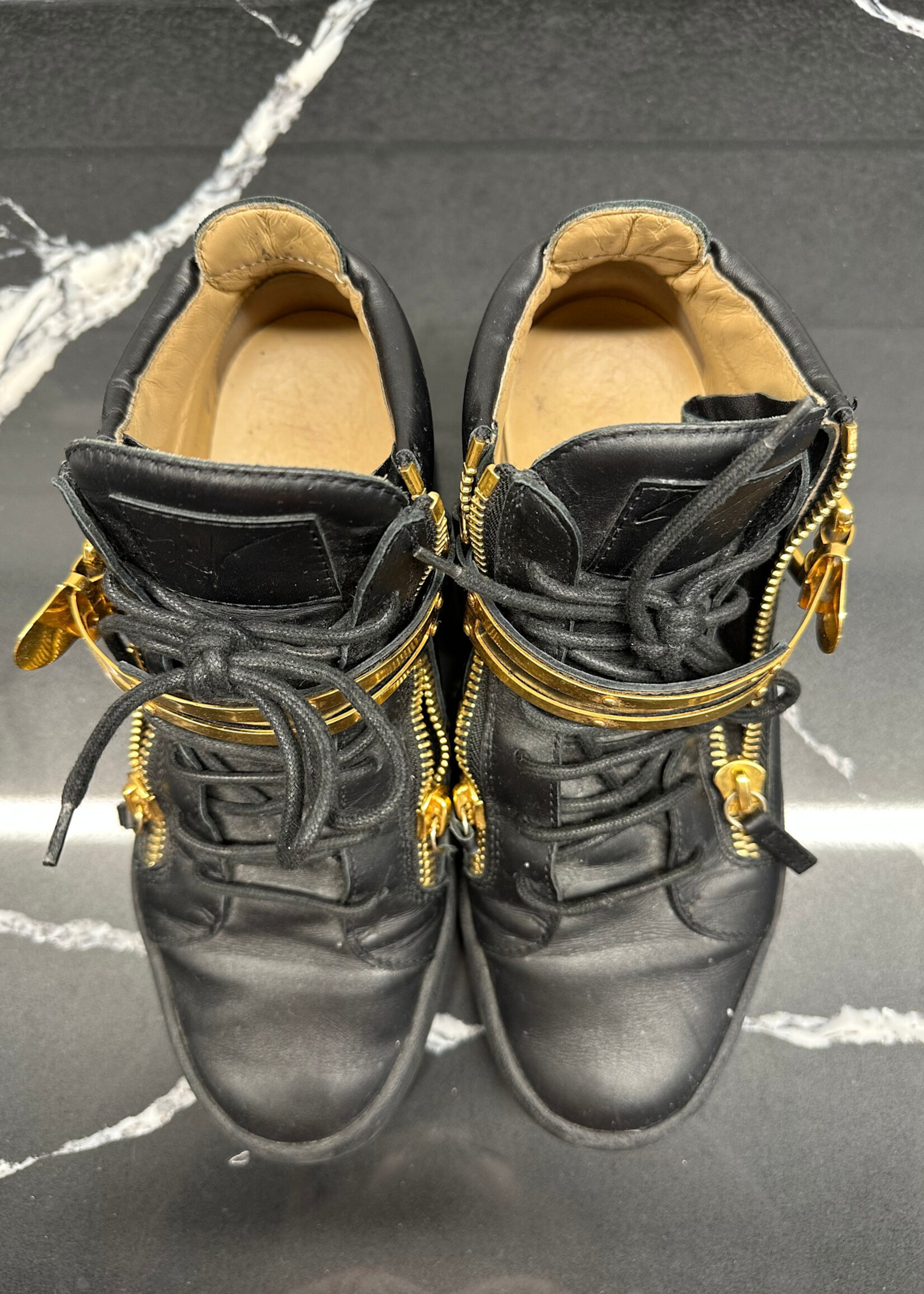 Giuseppe Zanotti Black Gold Leather Shoes 9