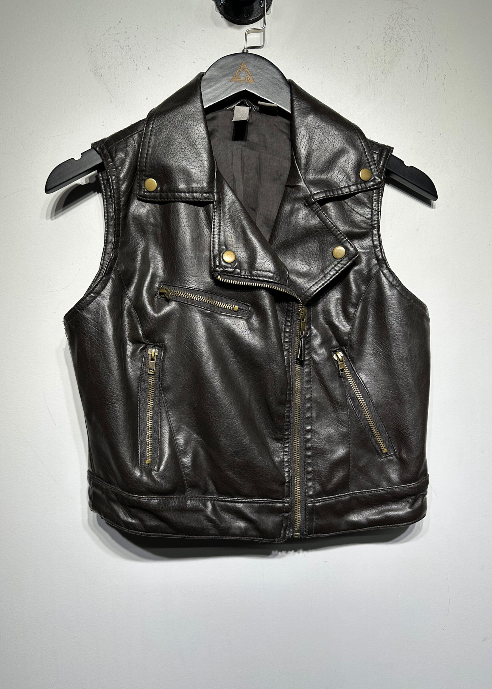 Max Rave Brown Faux Leather Biker Style Vest Fem M