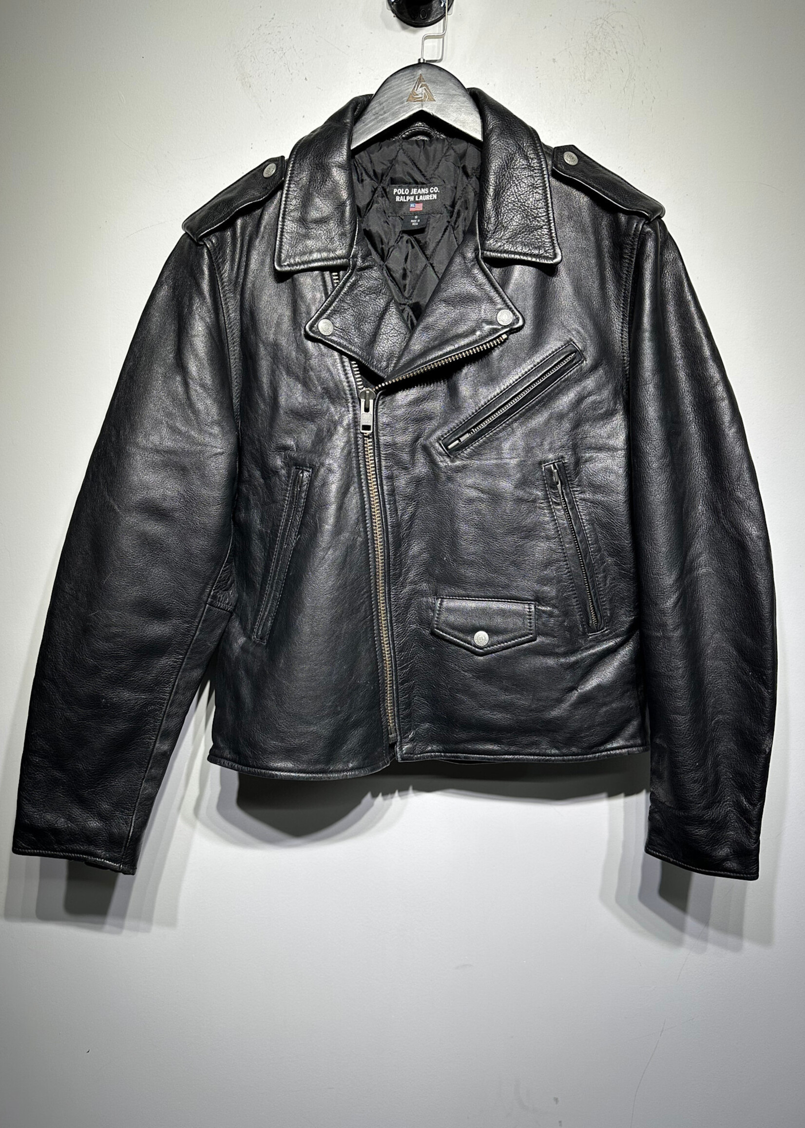 Polo Jeans Co Black Leather Biker Jacket S