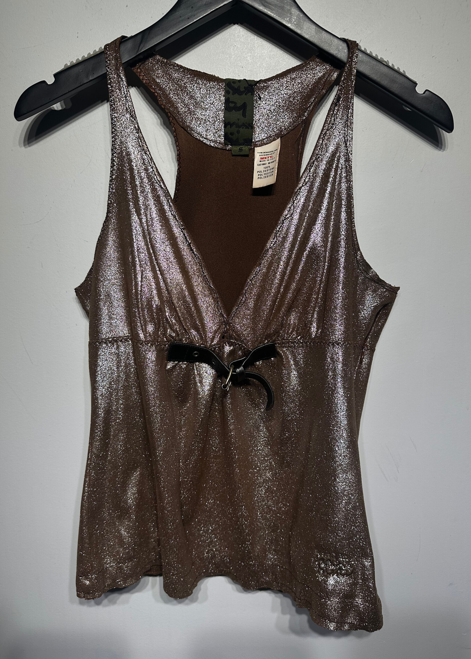 Miss Sixty Brown Glitter Buckle Front Tank Fem S