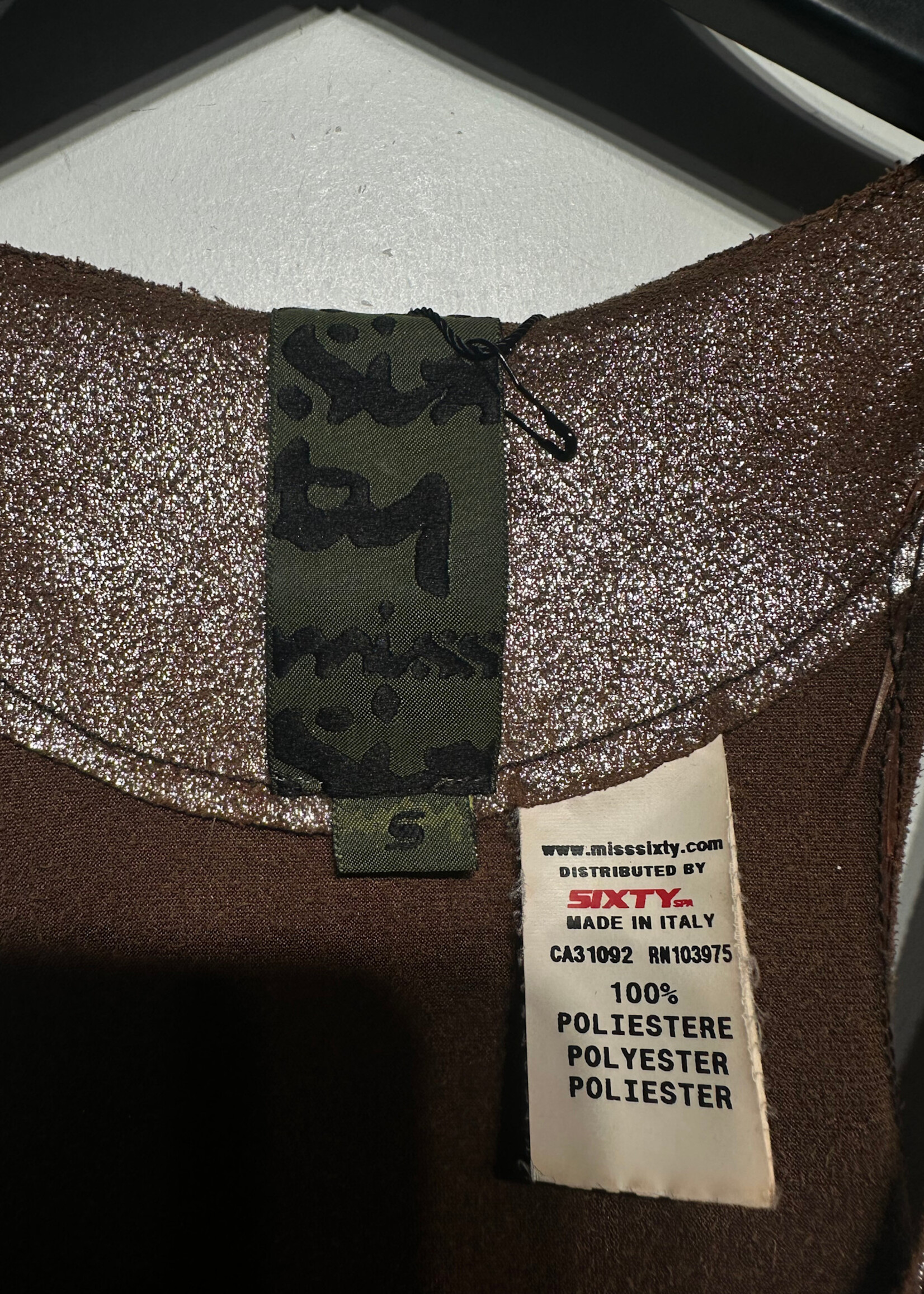 Miss Sixty Brown Glitter Buckle Front Tank Fem S