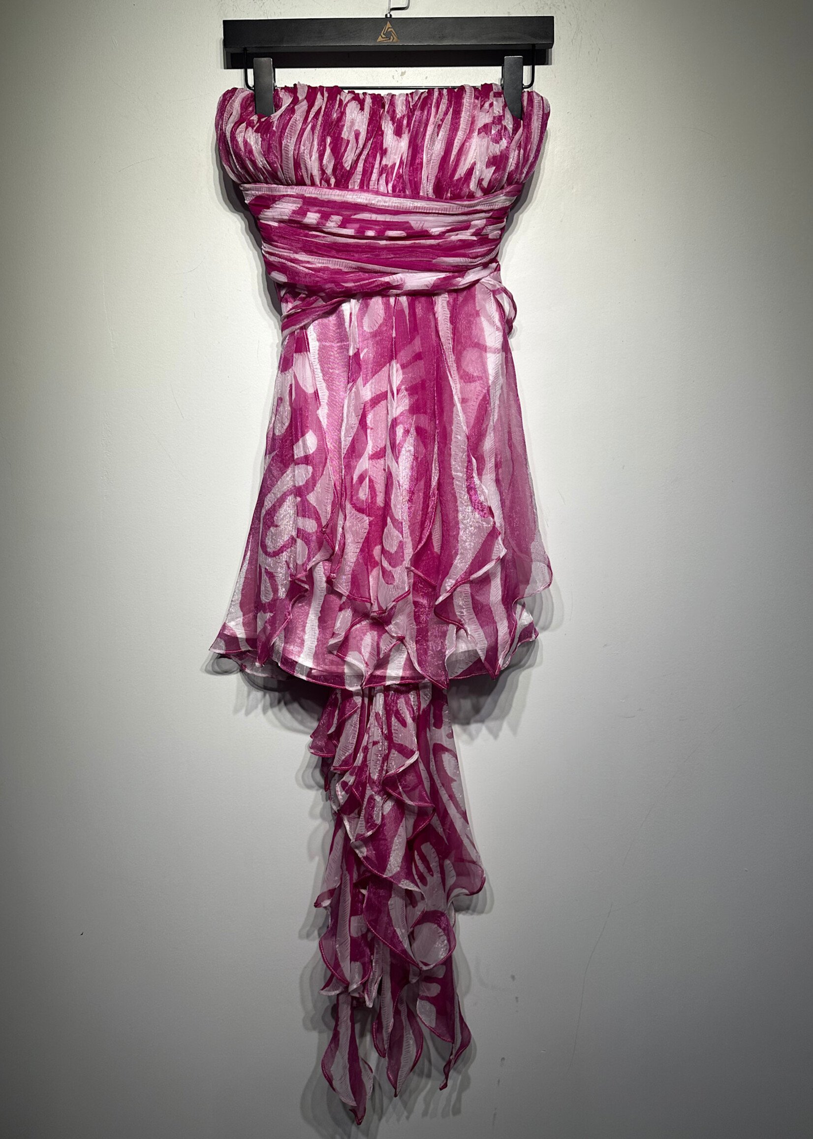 Quiro Pink White Pattern Asymmetrical Dress Fem S