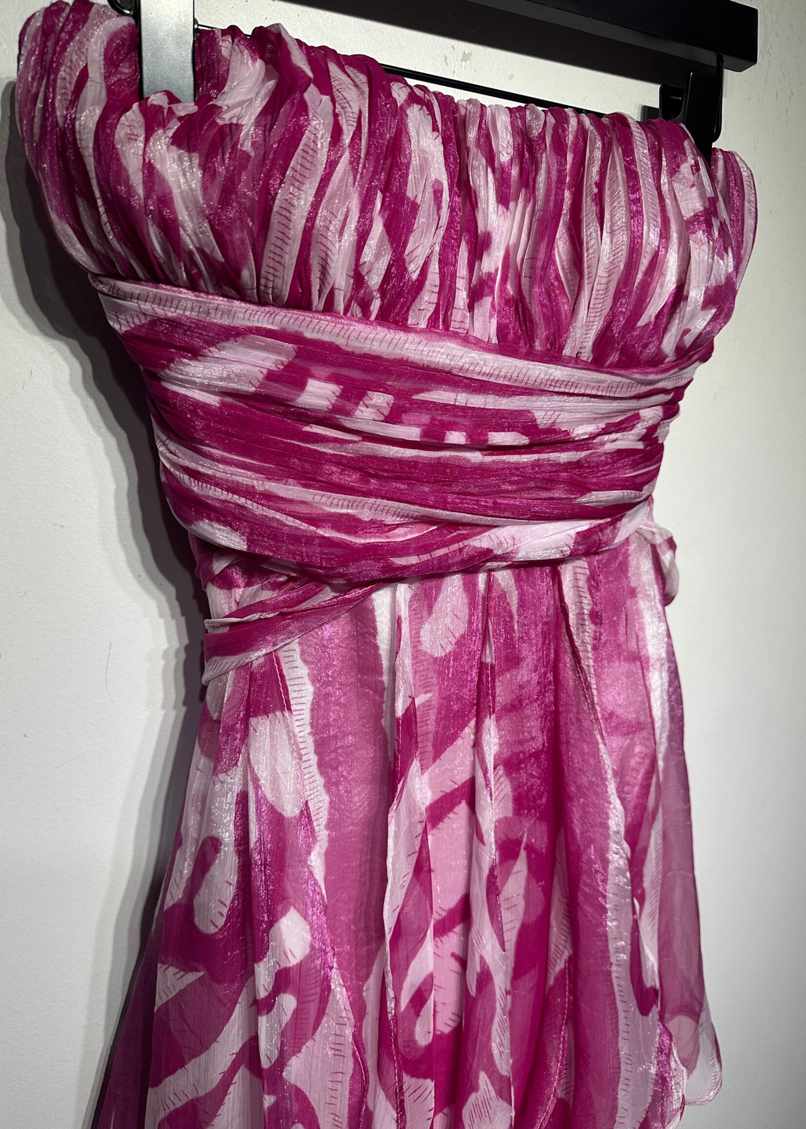 Quiro Pink White Pattern Asymmetrical Dress Fem S