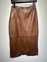 Firenze Genuine Leather Brown Maxi Skirt 28