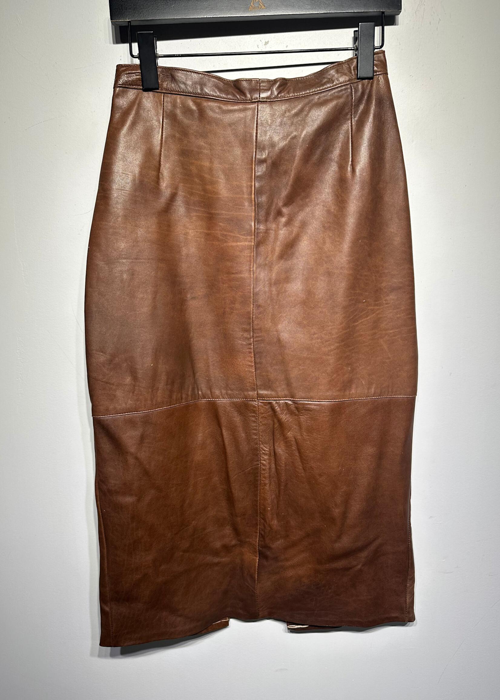 Firenze Genuine Leather Brown Maxi Skirt 28