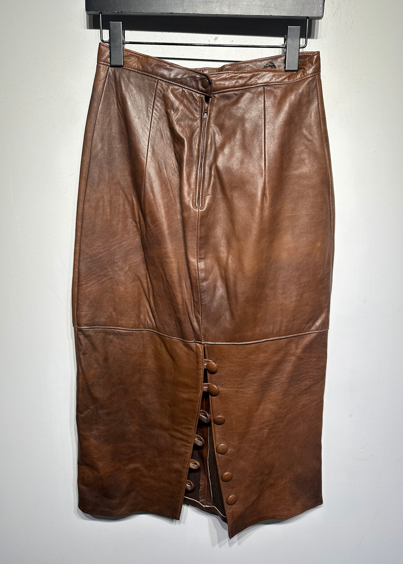 Firenze Genuine Leather Brown Maxi Skirt 28