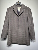 Mondi Beige Black Square Pattern Long Coat Fem M