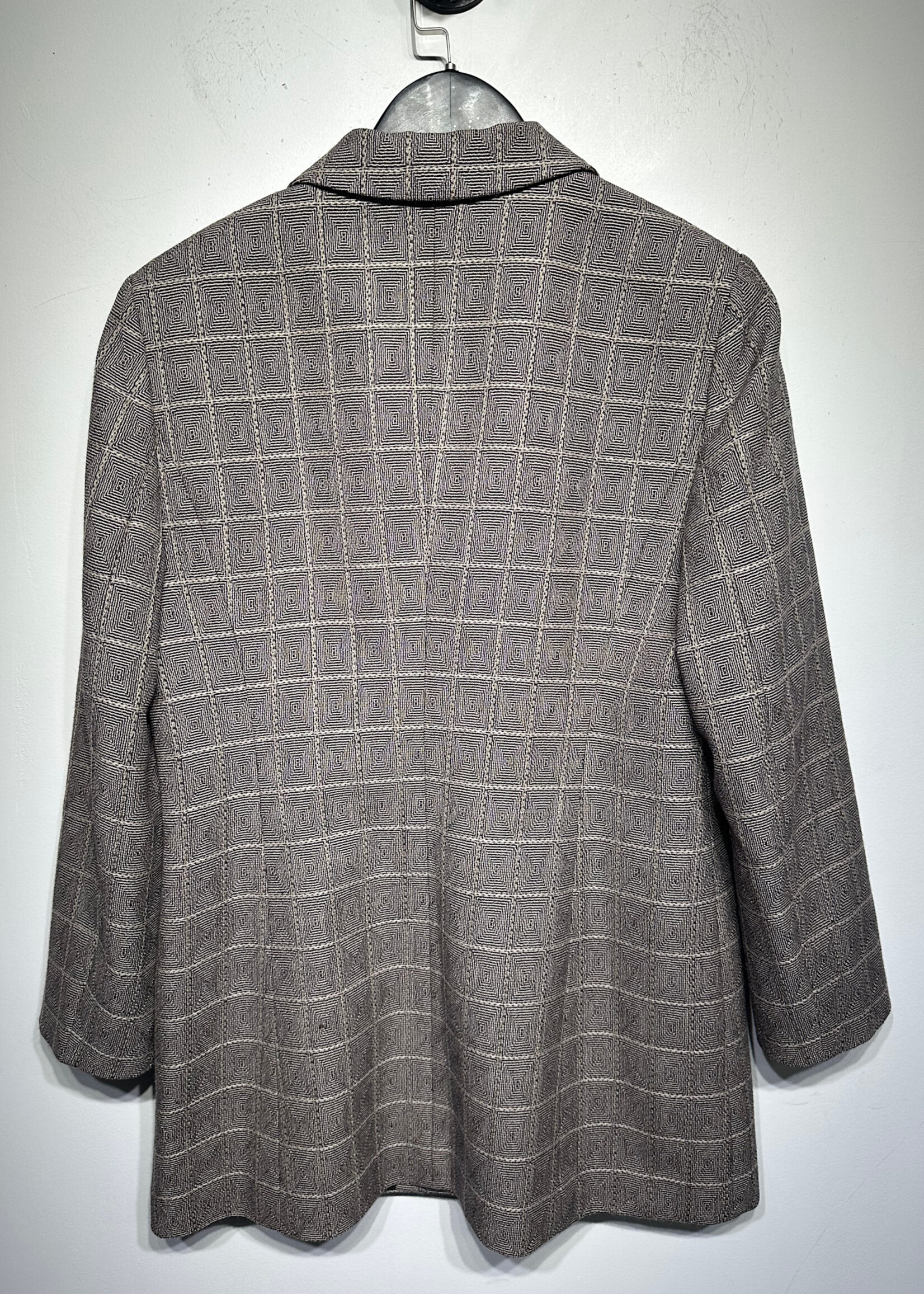 Mondi Beige Black Square Pattern Long Coat Fem M