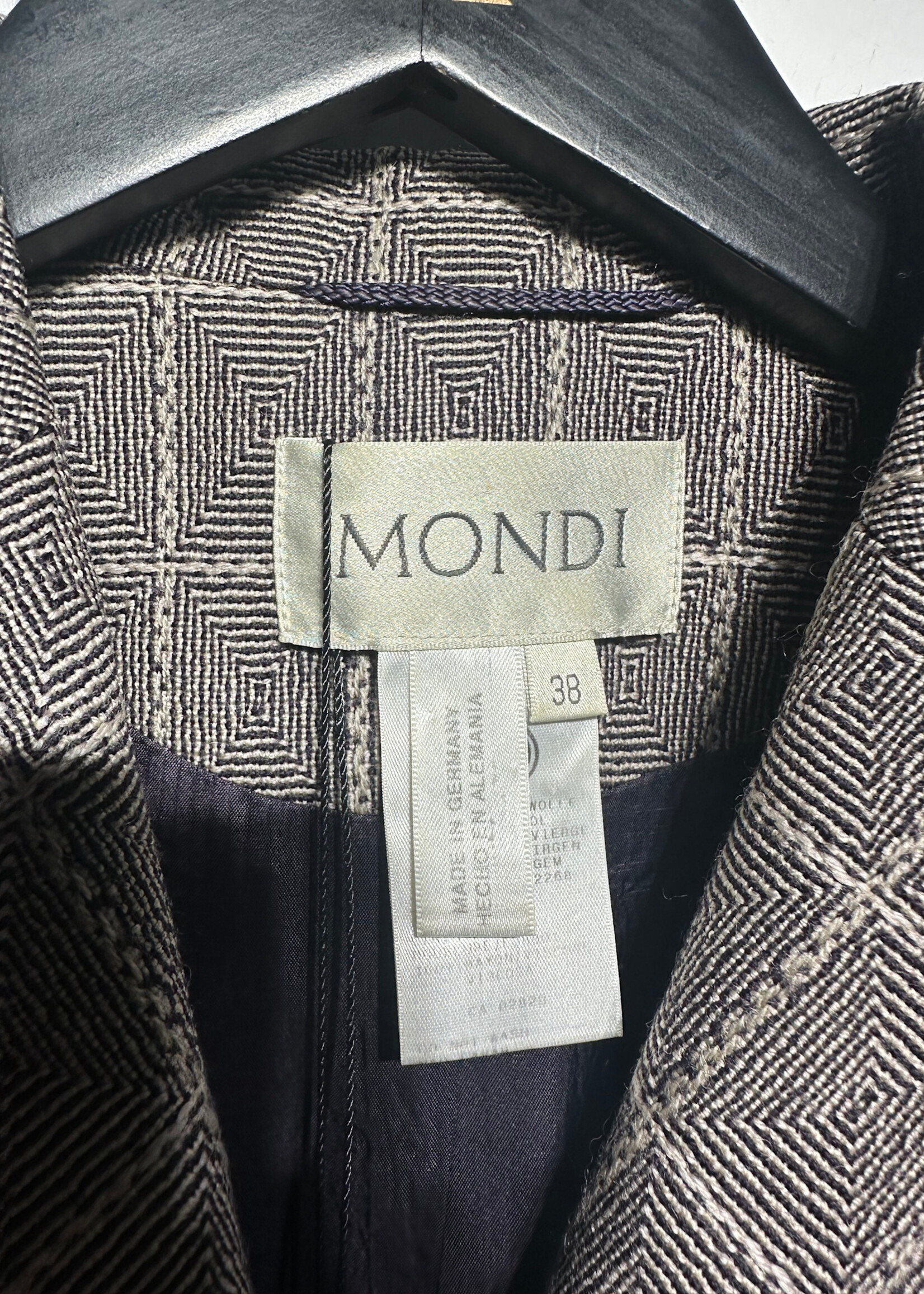 Mondi Beige Black Square Pattern Long Coat Fem M