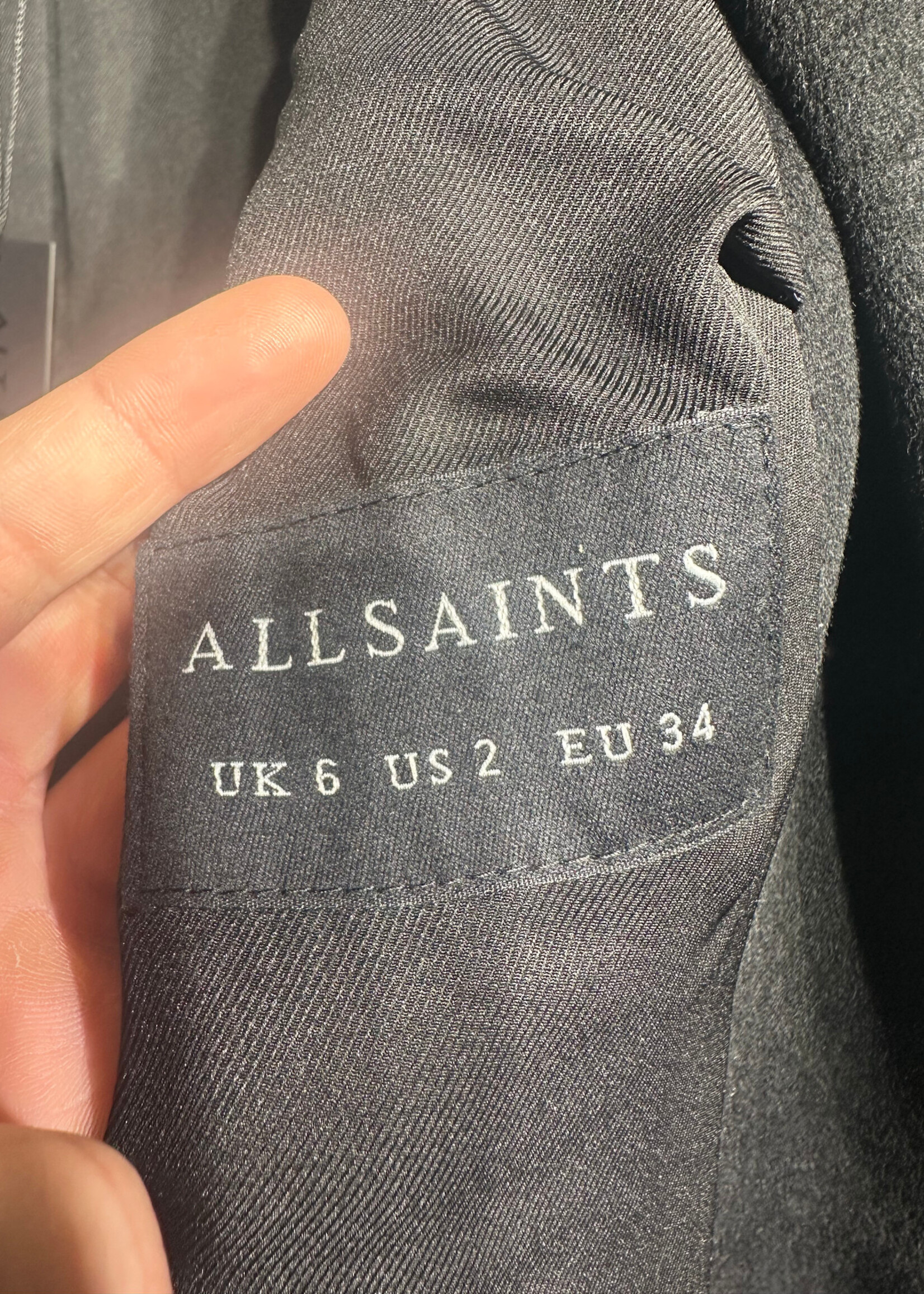 Allsaints Black Wool Long Coat Fem 2/XS