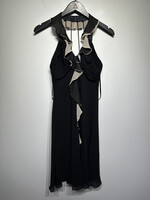 SL Fashions Black Beige Sheer Ruffle Dress Fem M