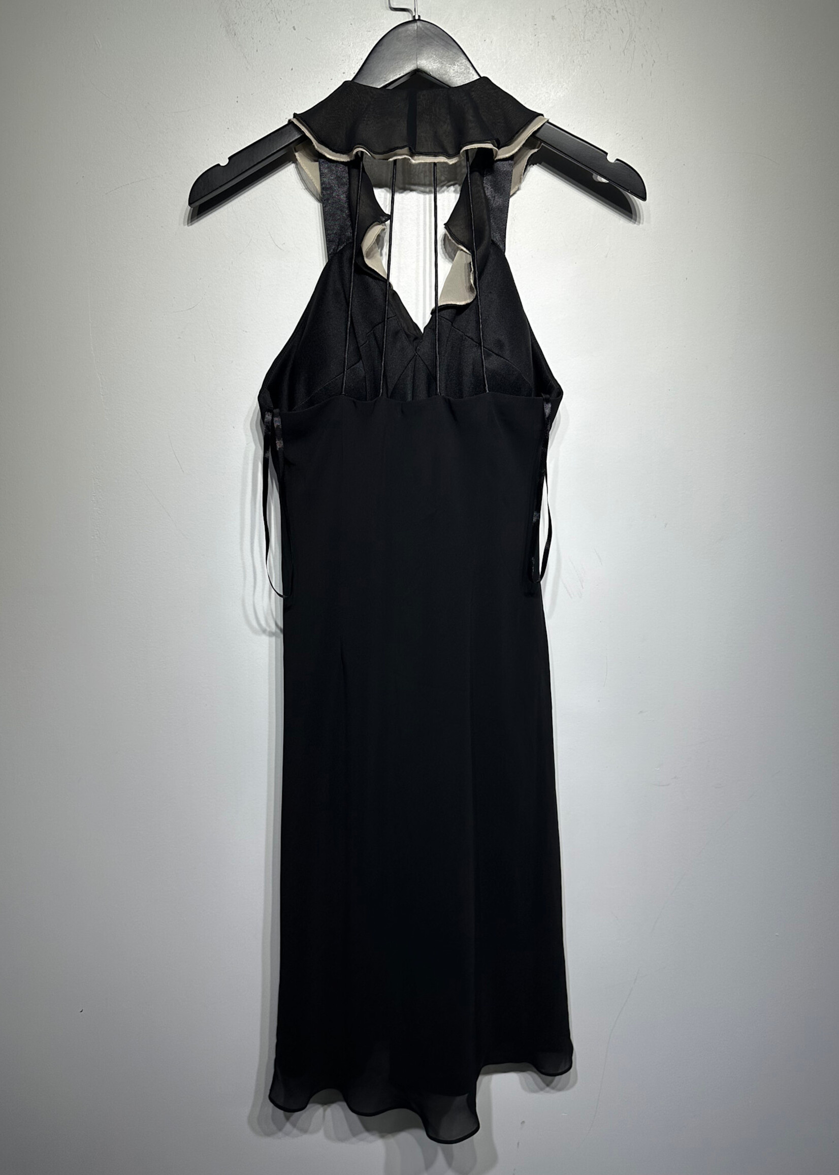 SL Fashions Black Beige Sheer Ruffle Dress Fem M