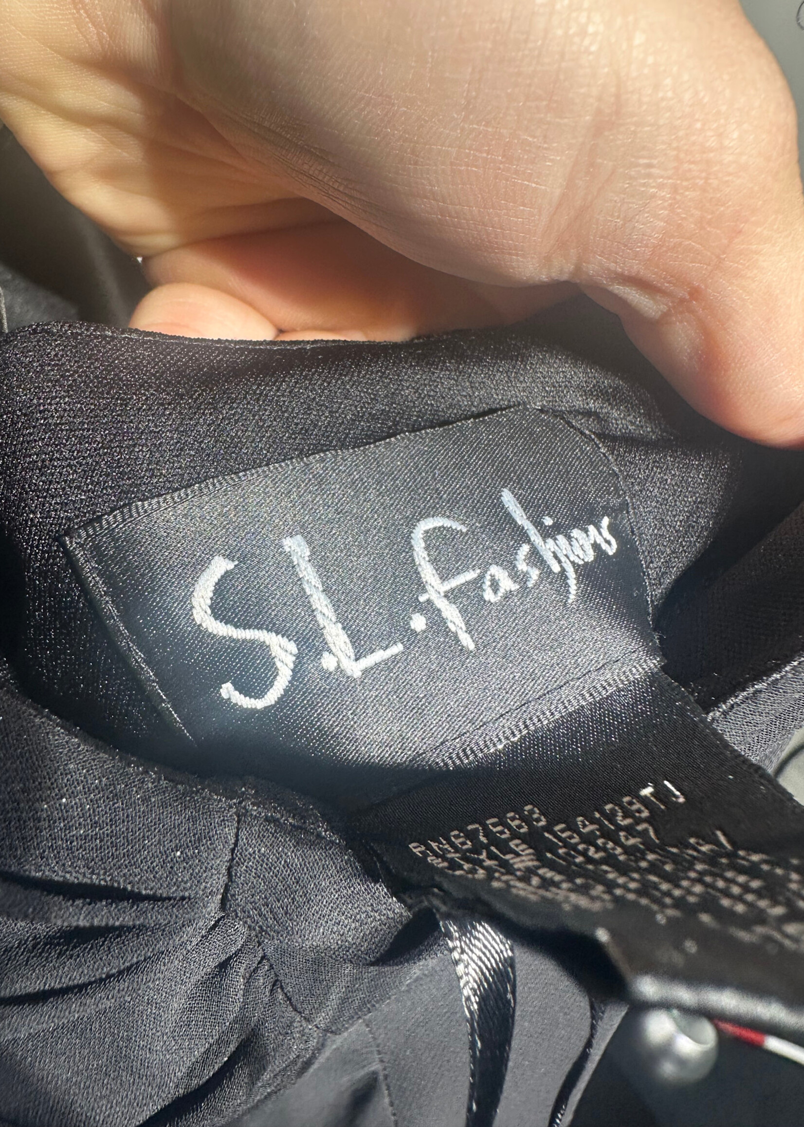 SL Fashions Black Beige Sheer Ruffle Dress Fem M