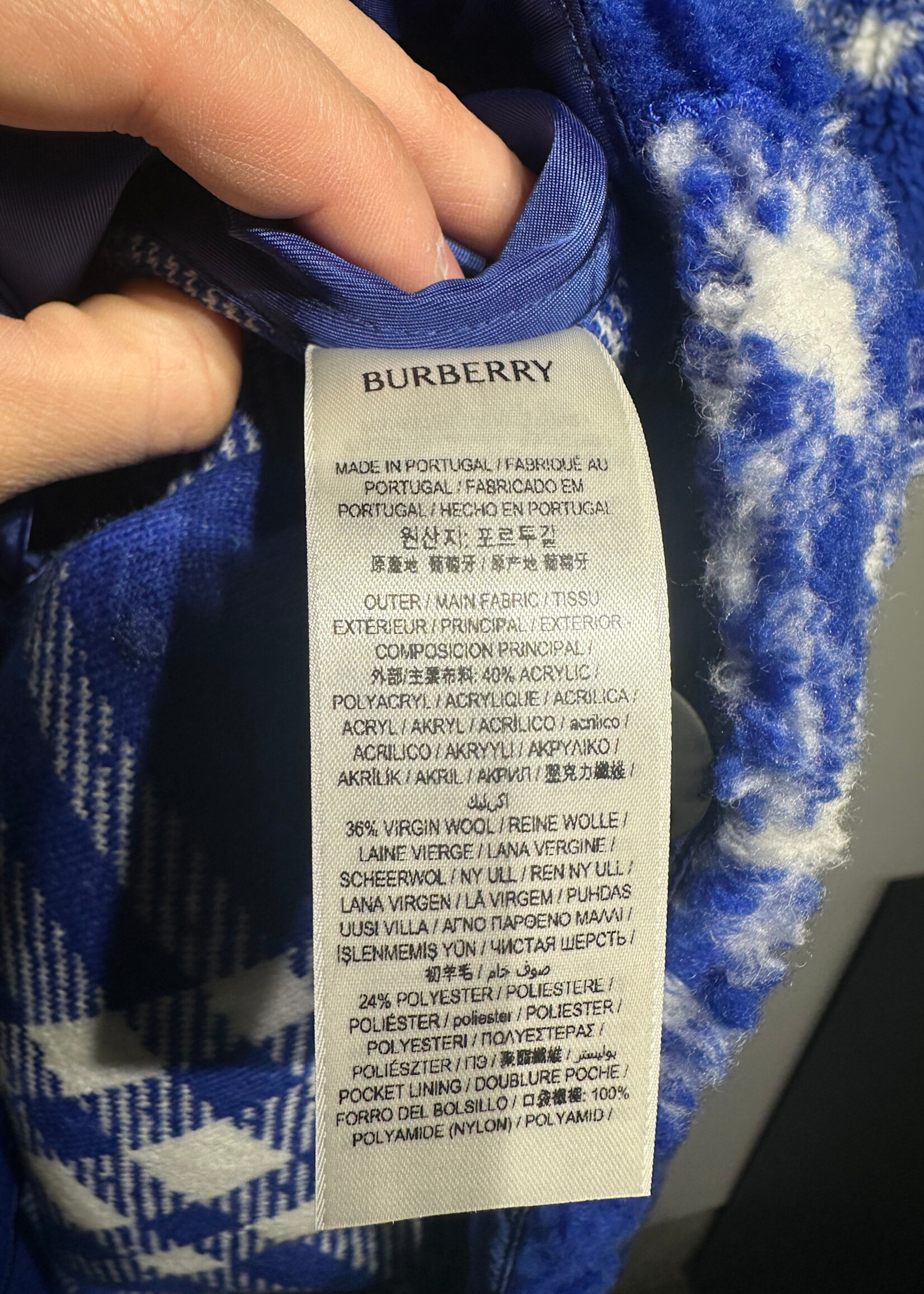 Burberry Blue Check Fleece Oversized Hoodie S