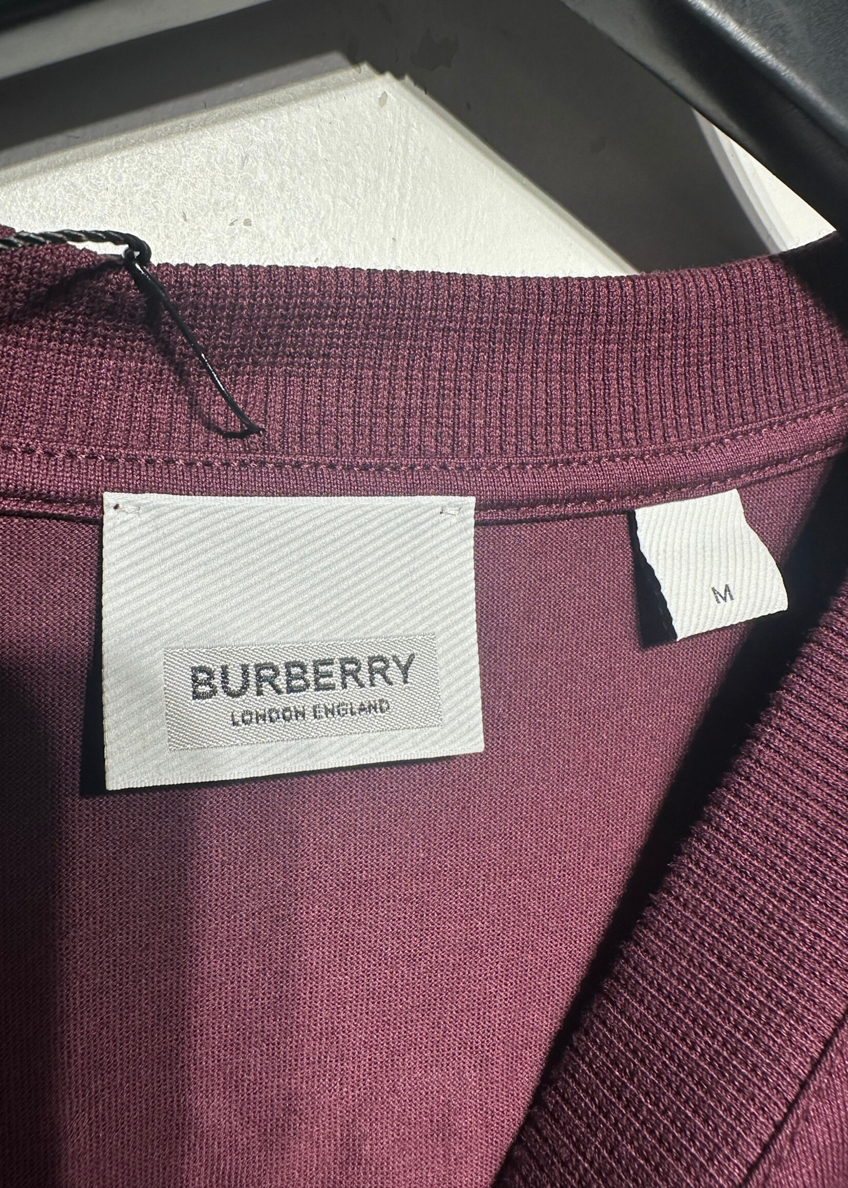 Burberry Maroon Rubber Logo Tee M