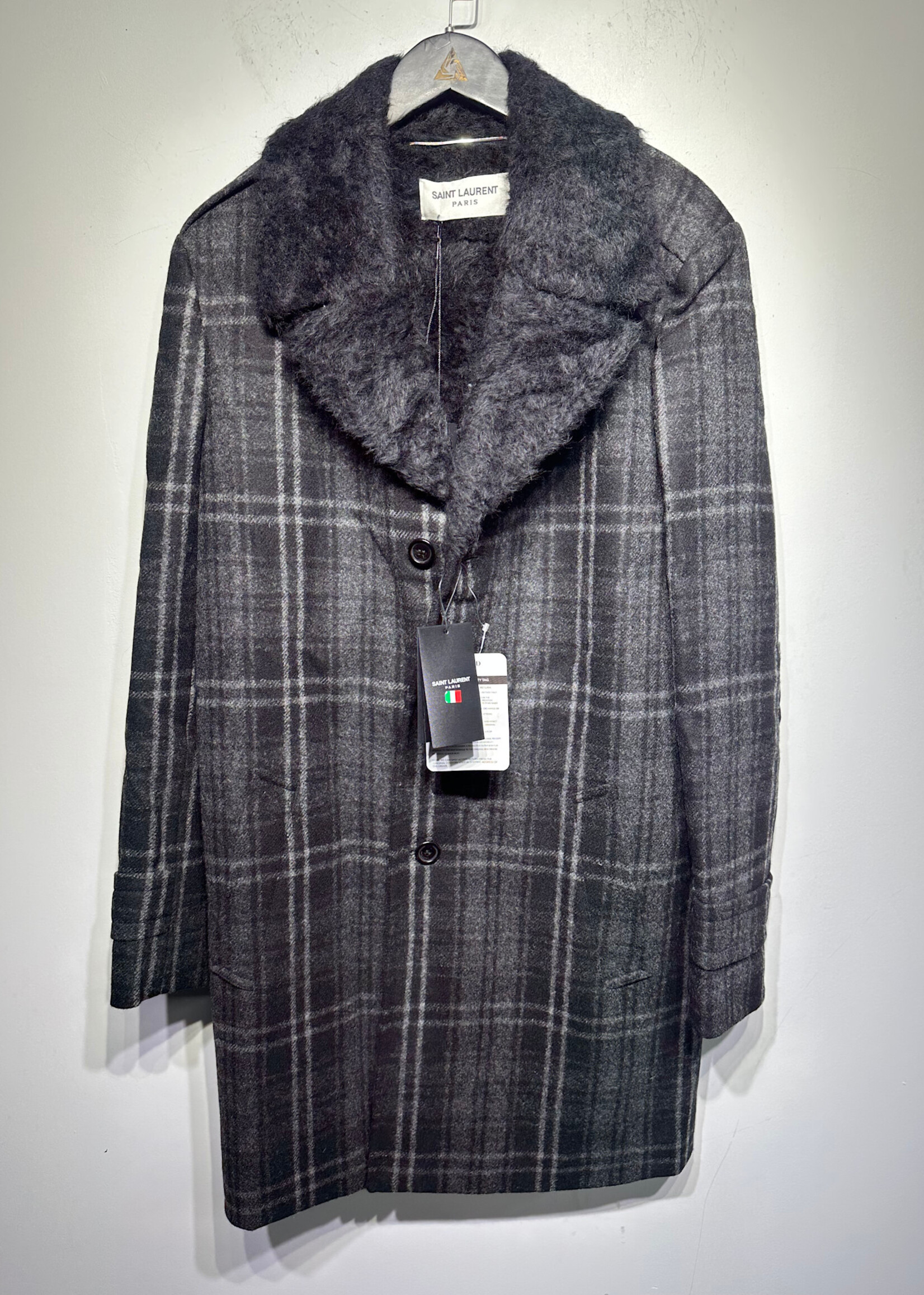 NWT Saint Laurent Plaid Wool Coat Masc L
