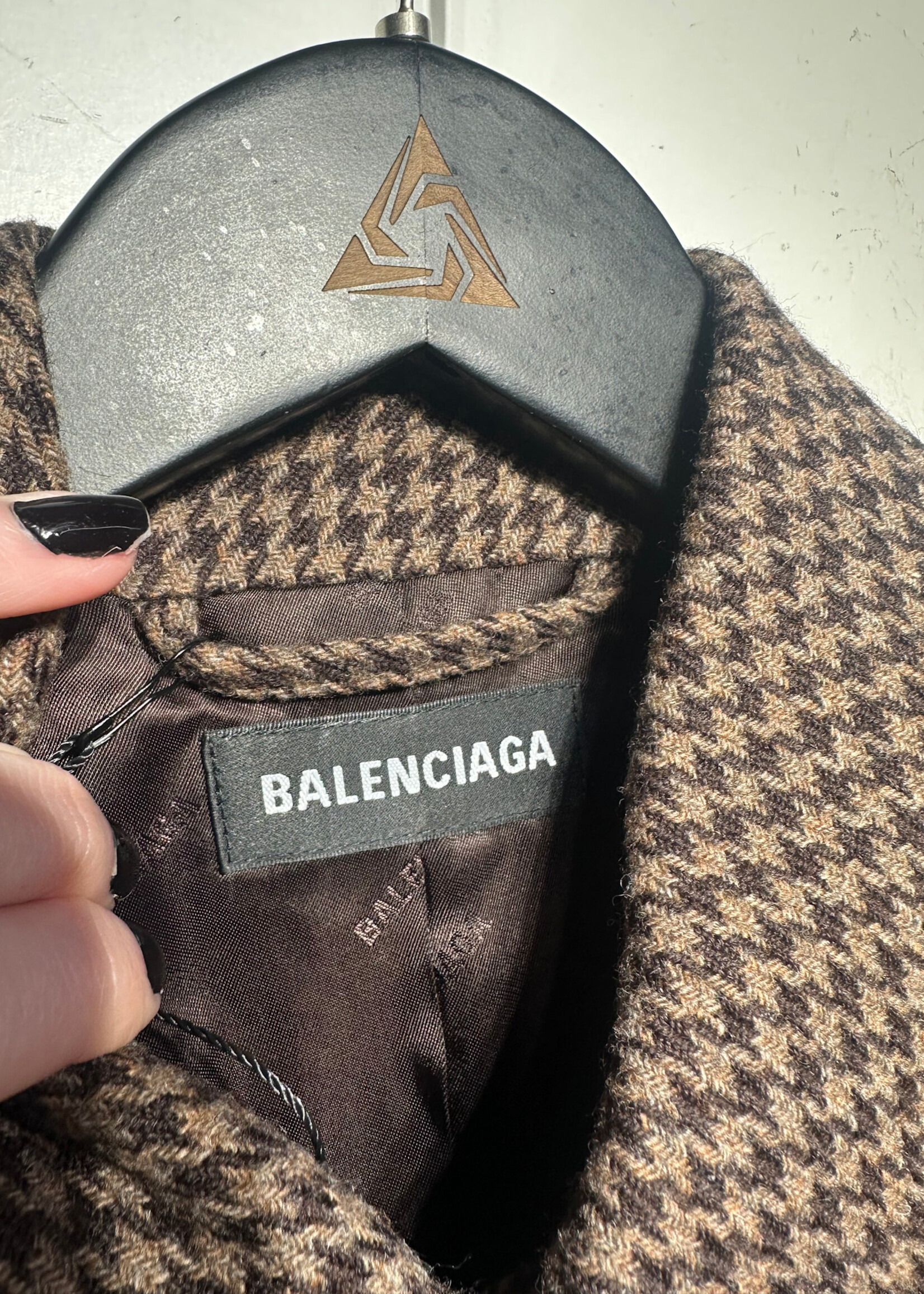 NWT Balenciaga Houndstooth Wool Coat Fem L