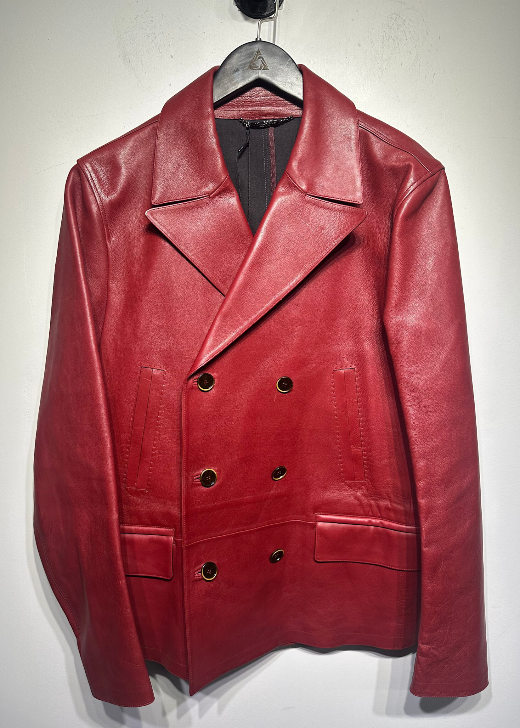 Dolce & Gabbana Red Leather Blazer Jacket Fits Masc L/XL