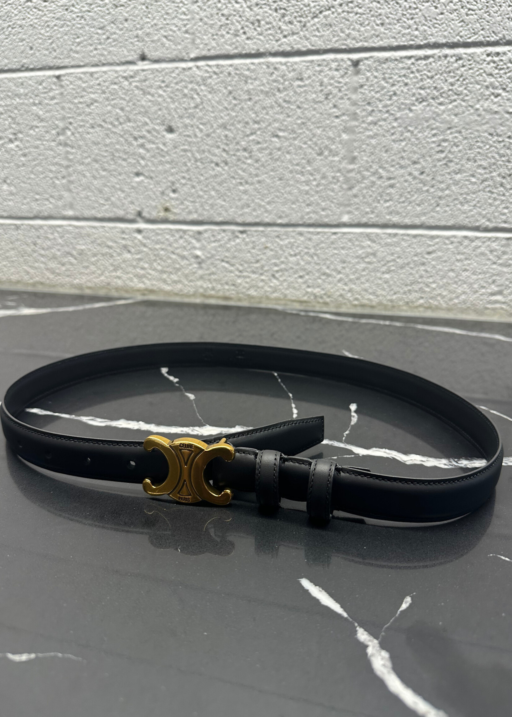 Celine Triomph Black Leather Belt