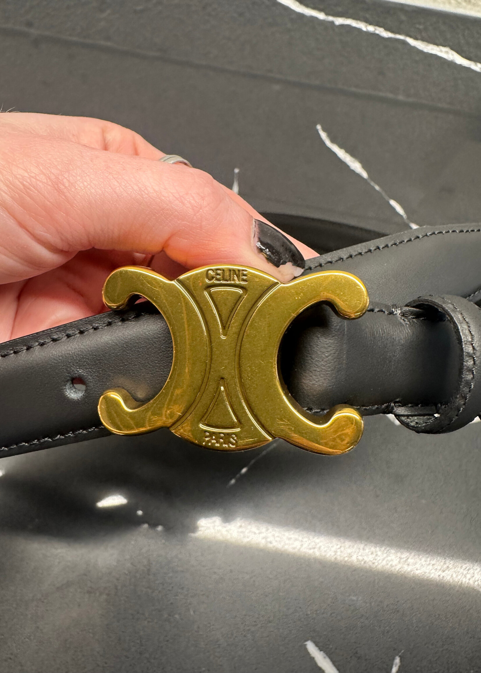 Celine Triomph Black Leather Belt