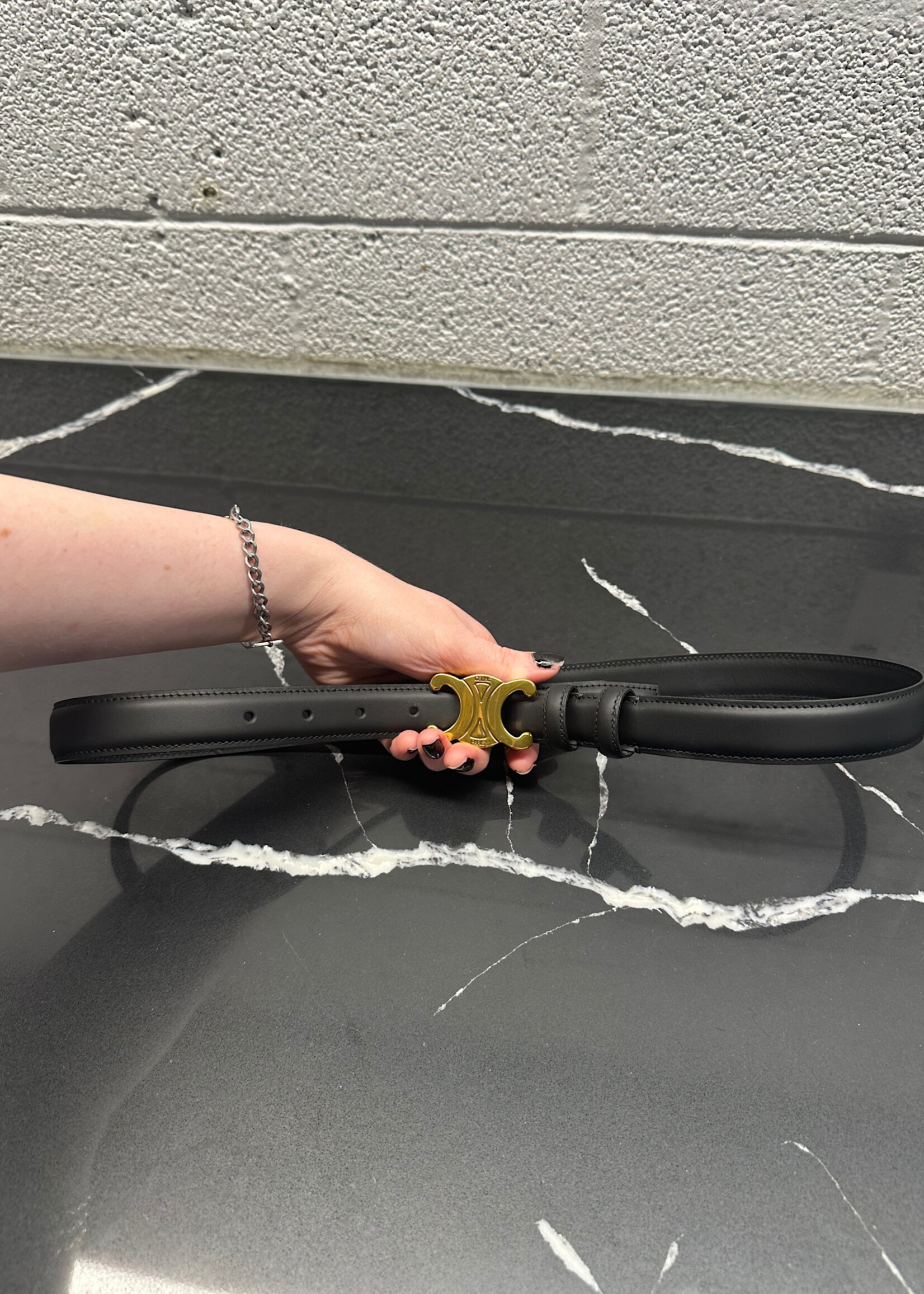 Celine Triomph Black Leather Belt