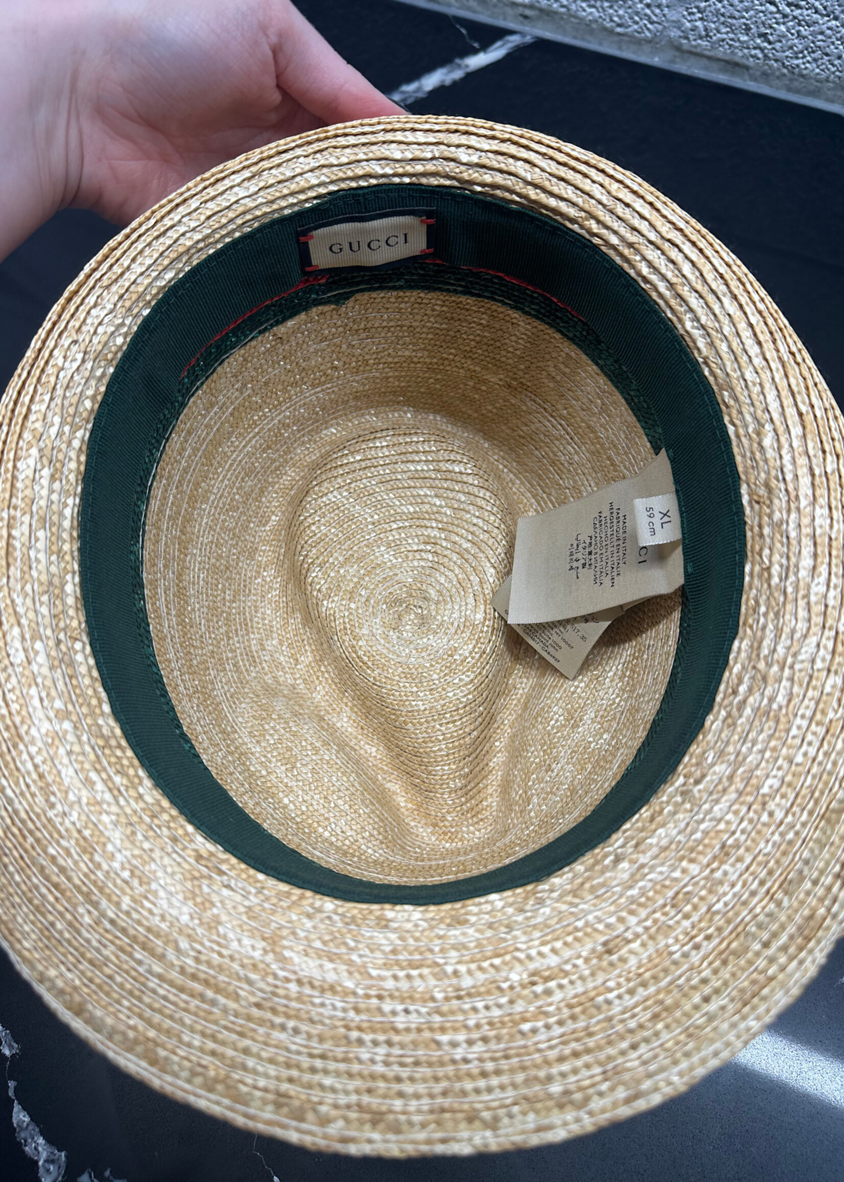 NWT GUCCI WEB STRAW BUCKET HAT