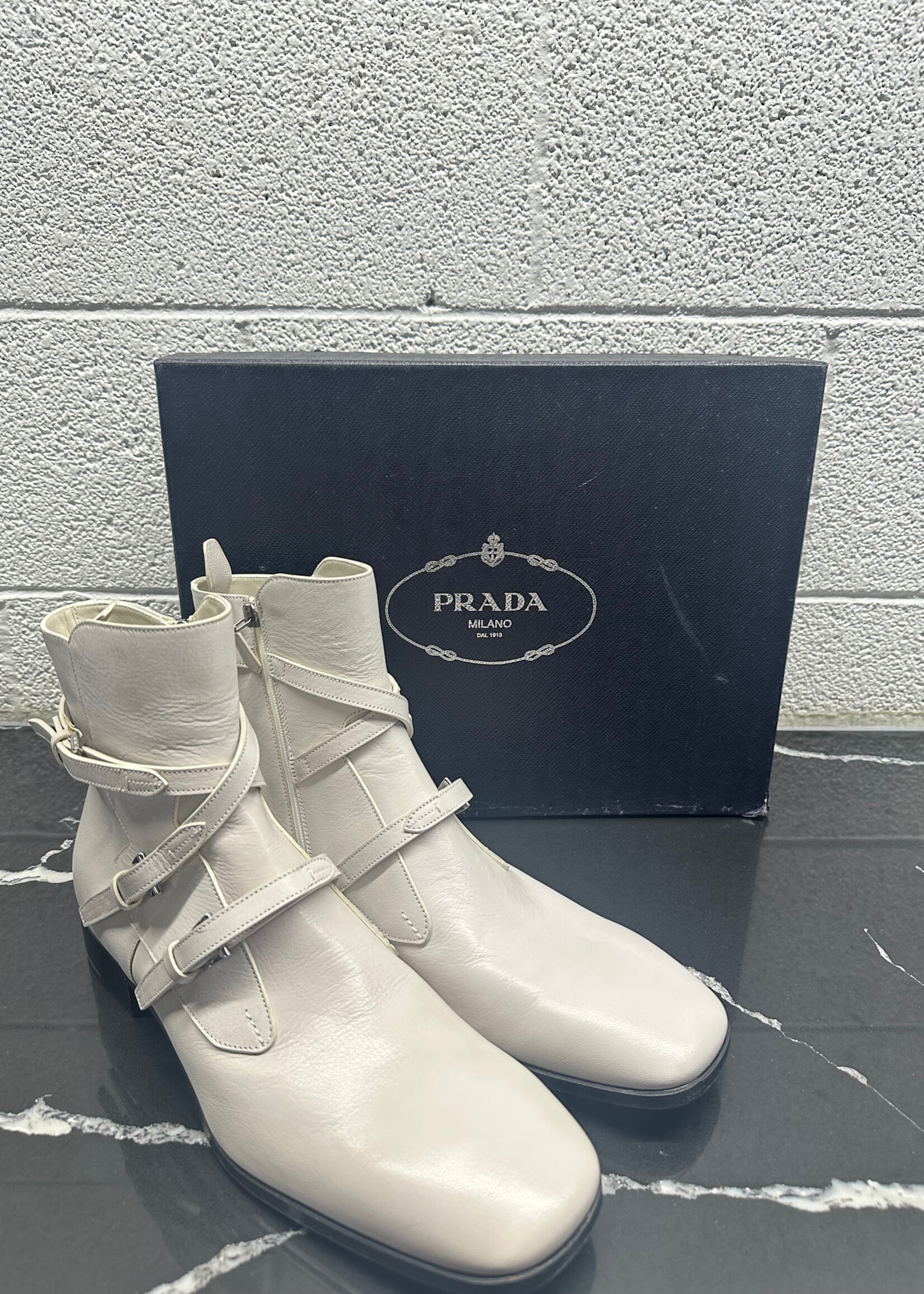 Prada Madra Fume White Leather Boots Fits 10
