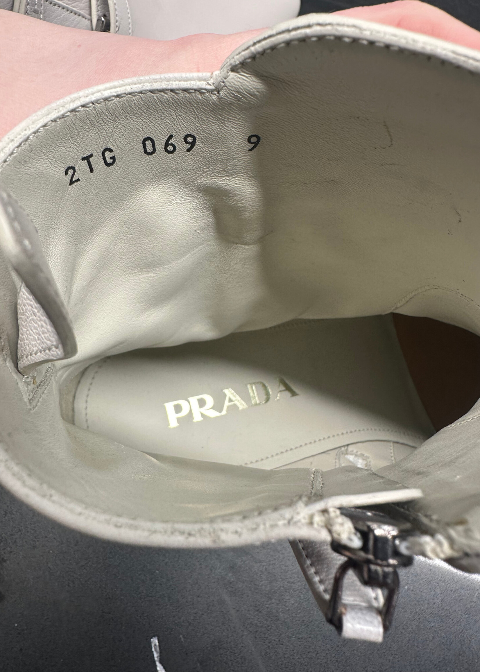 Prada Madra Fume White Leather Boots Fits 10