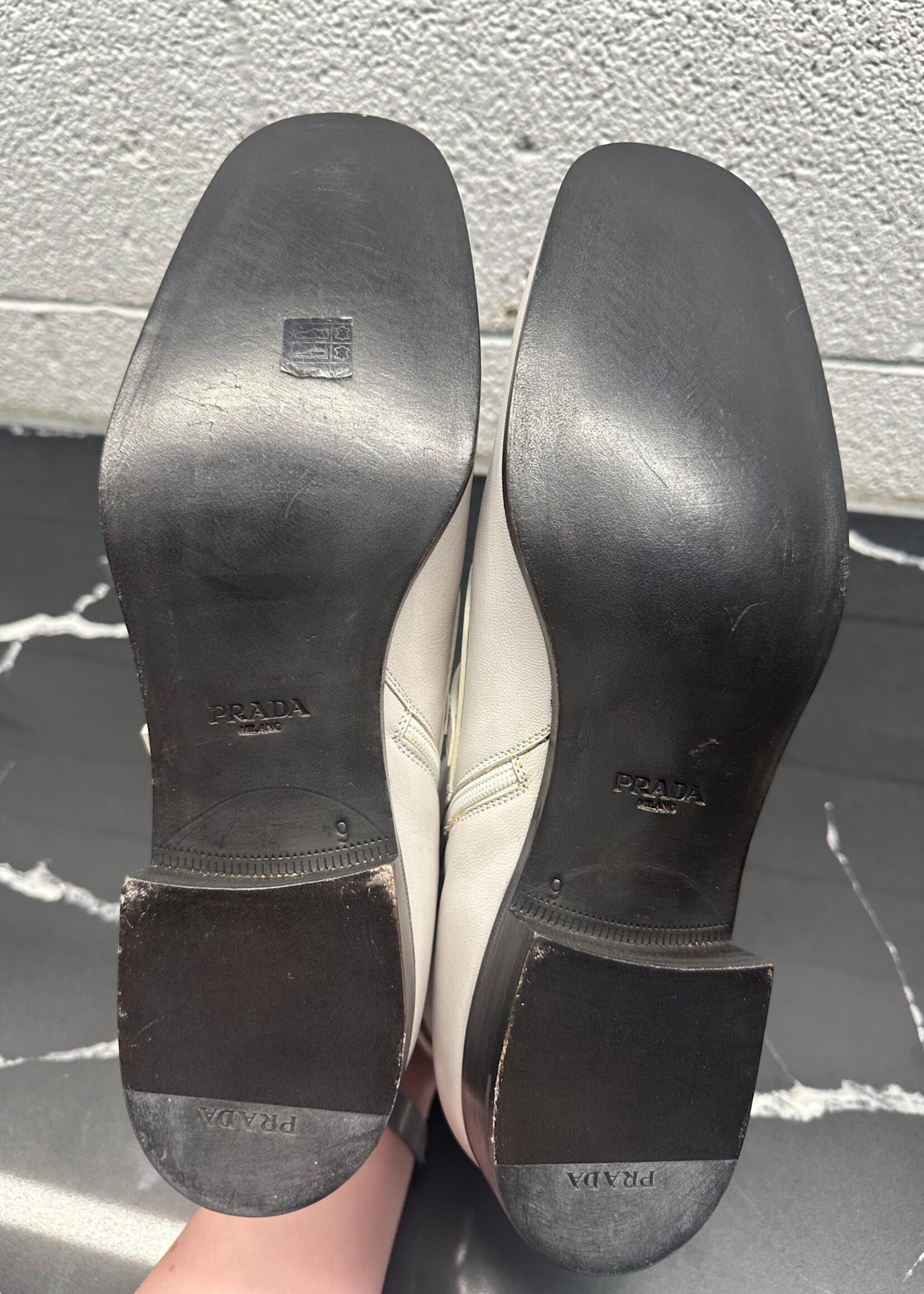 Prada Madra Fume White Leather Boots Fits 10