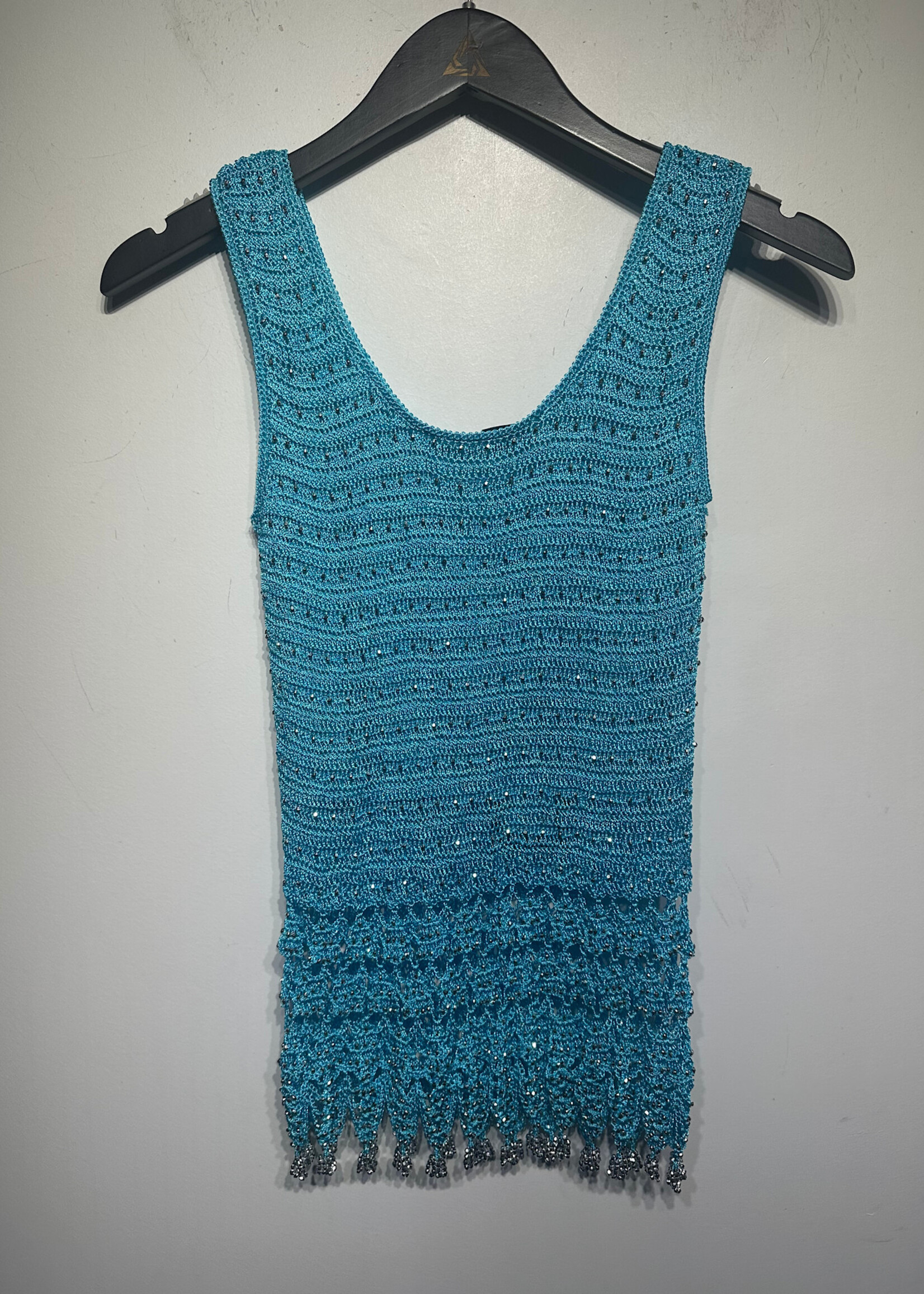 ZEVA BLUE BEADED CROCHET TOP S/M