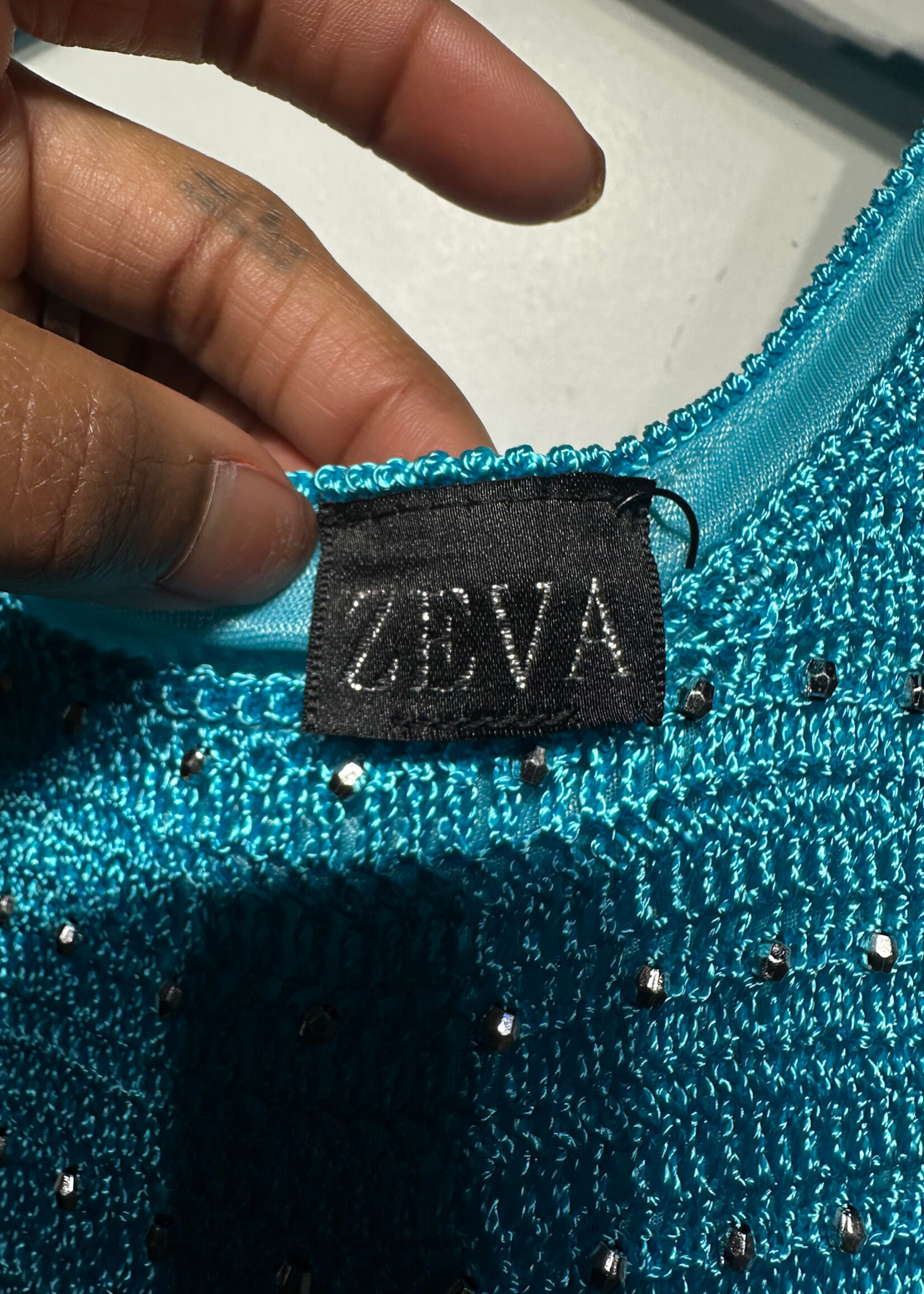 ZEVA BLUE BEADED CROCHET TOP S/M