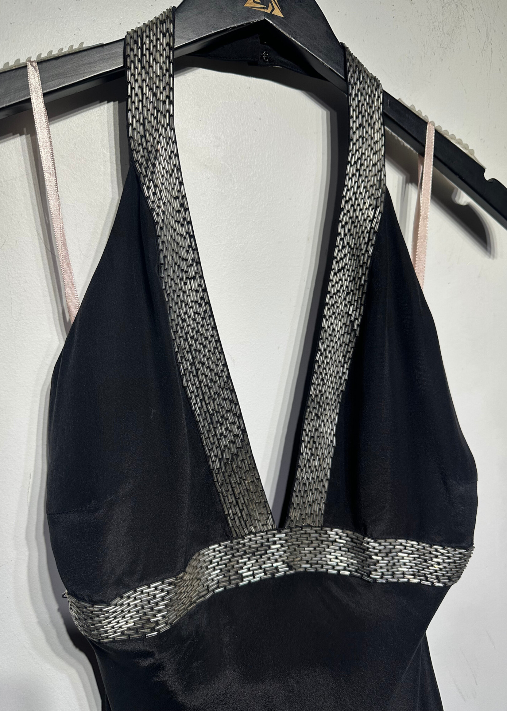 BCBG Black Silver Accented Halter Dress 4/S