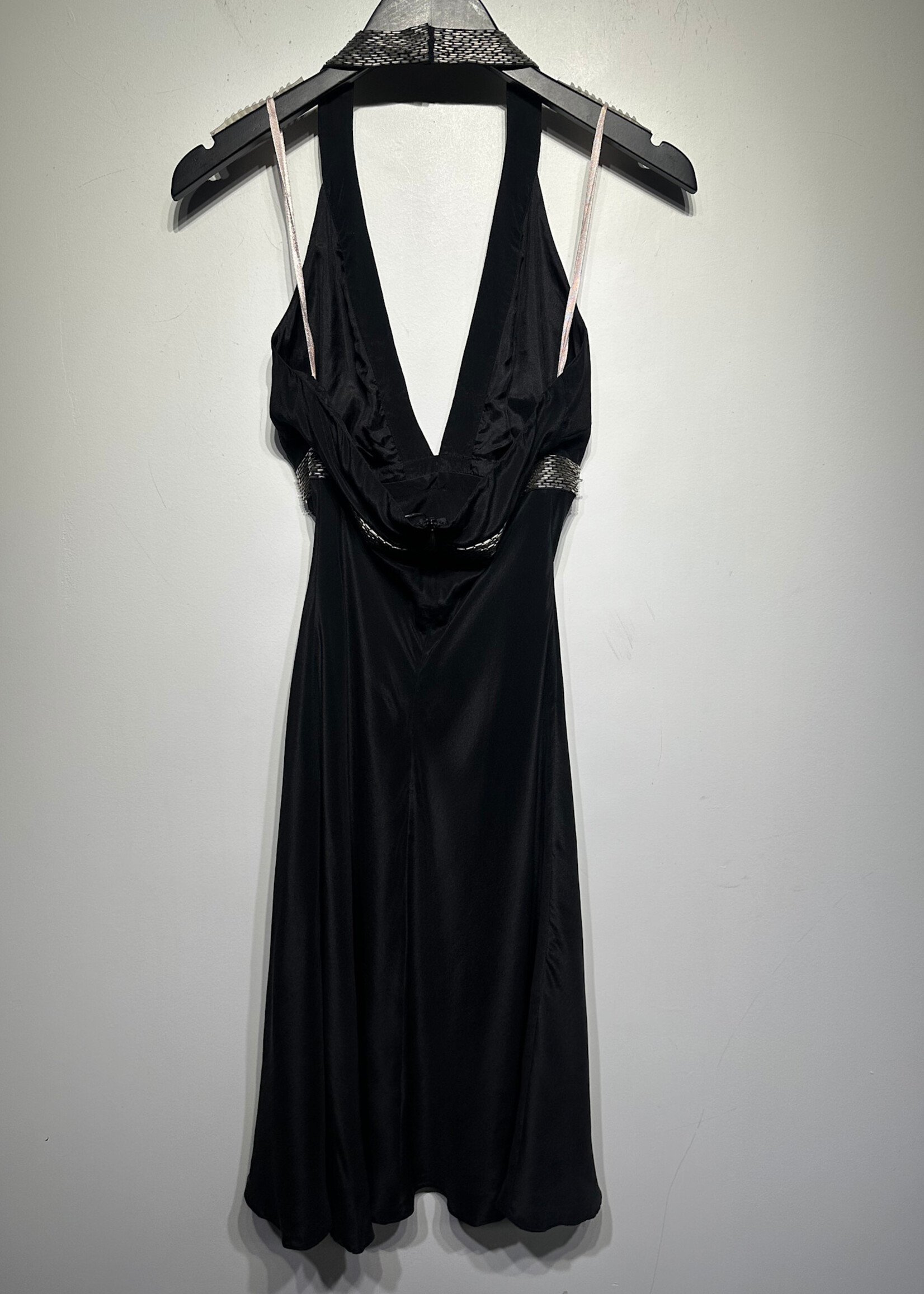 BCBG Black Silver Accented Halter Dress 4/S