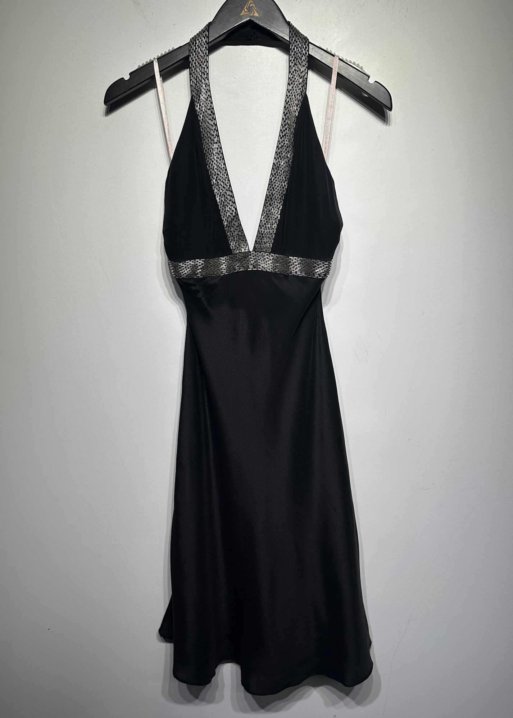 BCBG Black Silver Accented Halter Dress 4/S