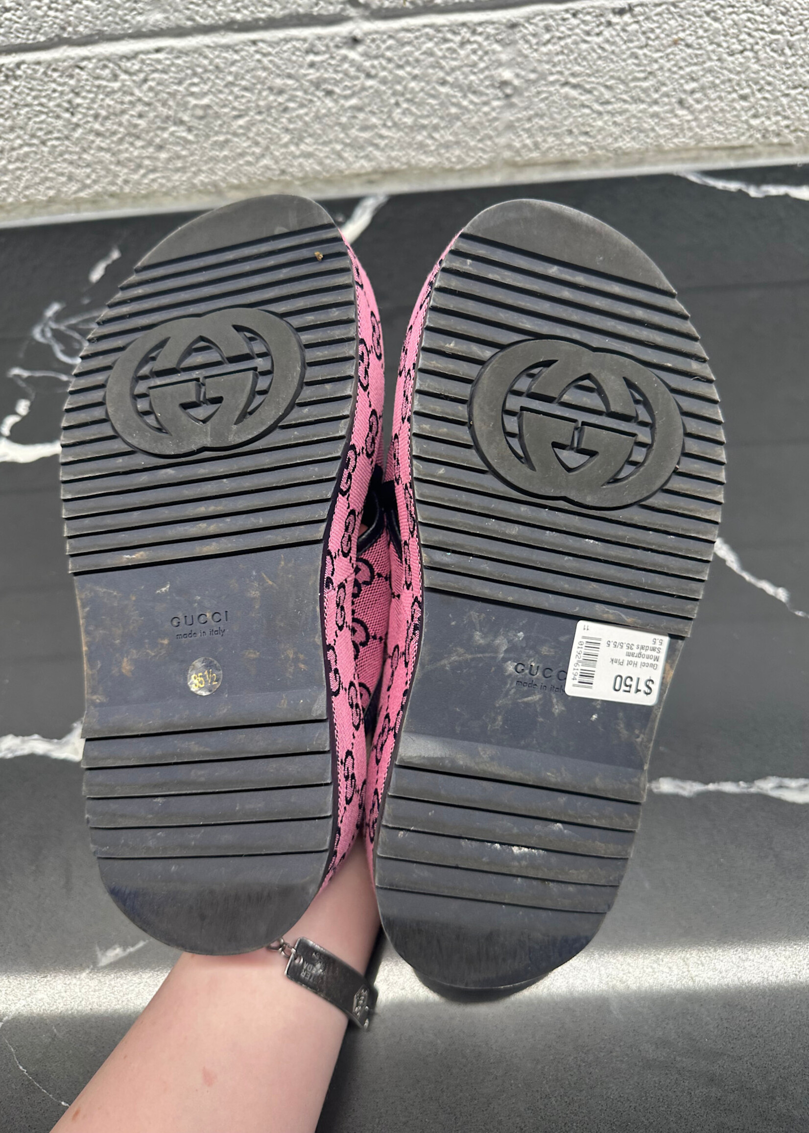 Gucci Hot Pink Monogram Sandals 35.5/5.5