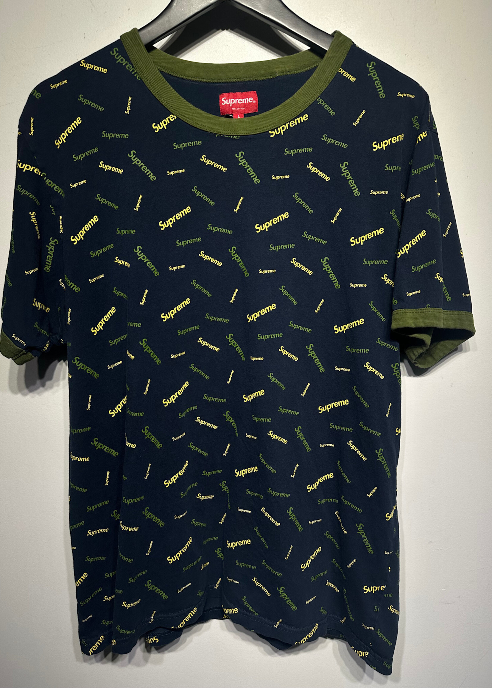 SUPREME GREEN/YELLOW LOGO TEE L
