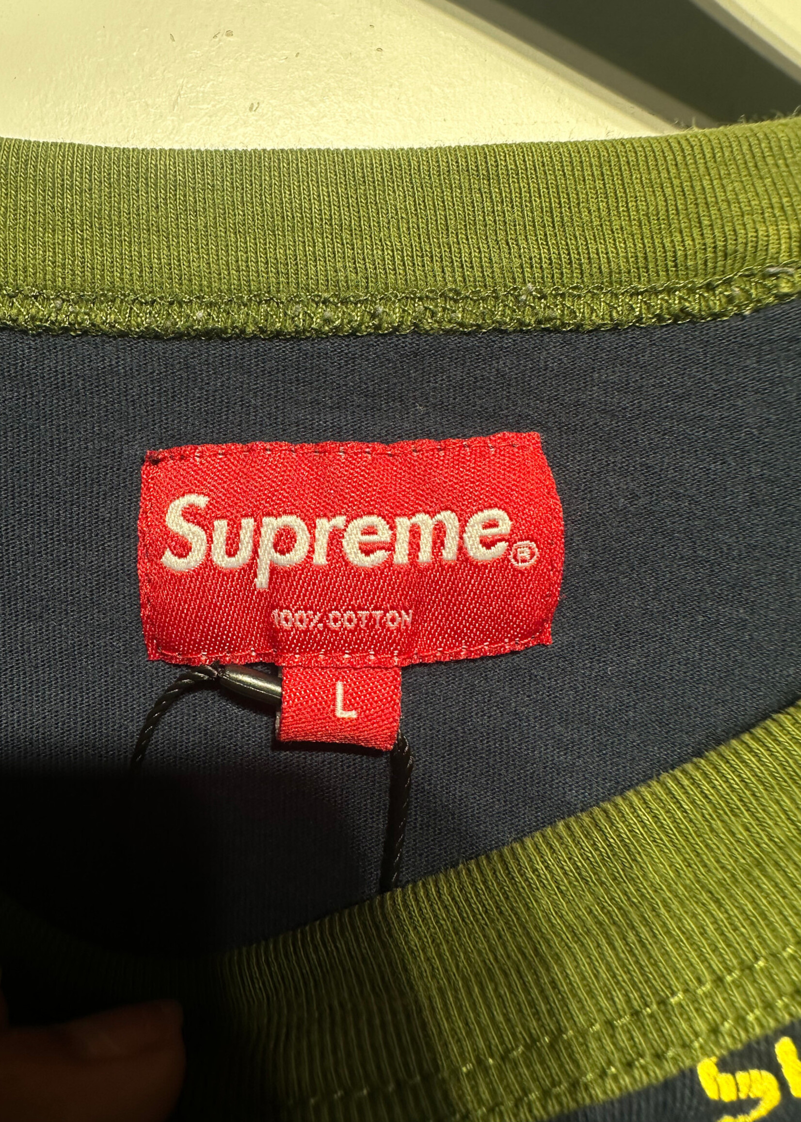 SUPREME GREEN/YELLOW LOGO TEE L