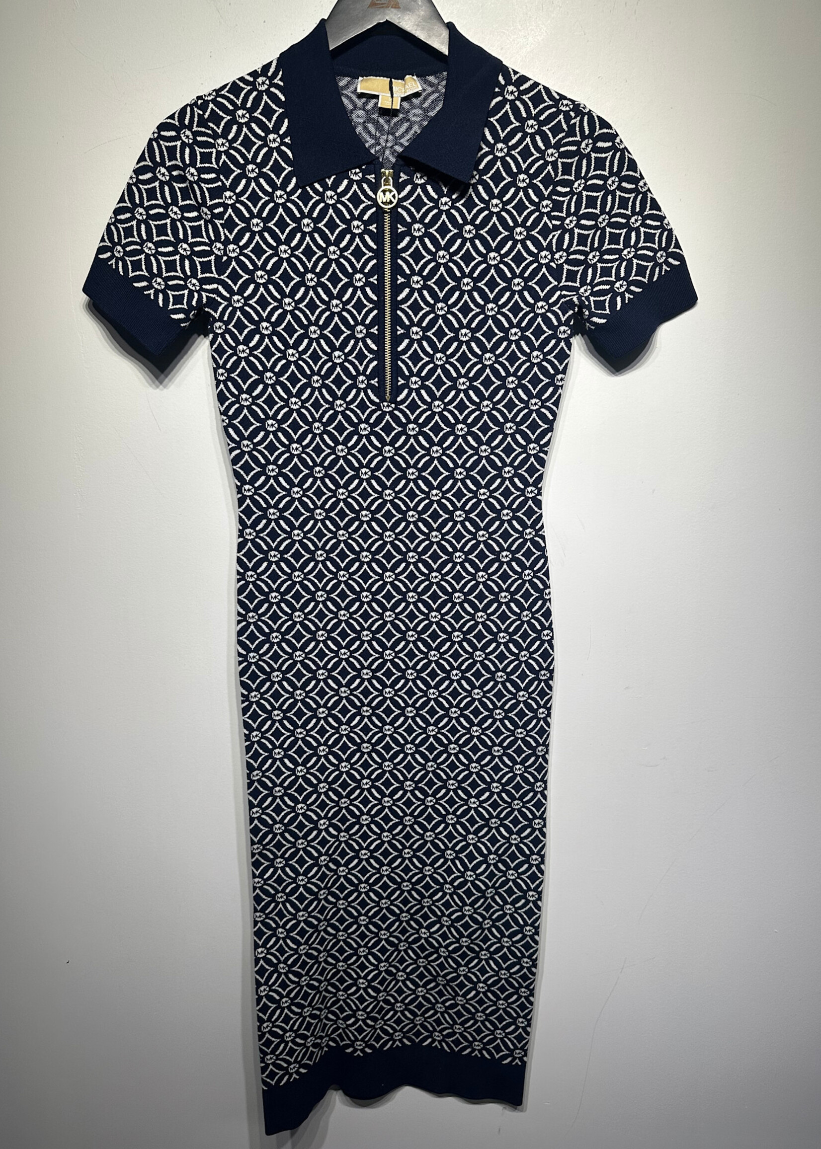 Michael Kors Navy Blue Monogram Knit Dress S