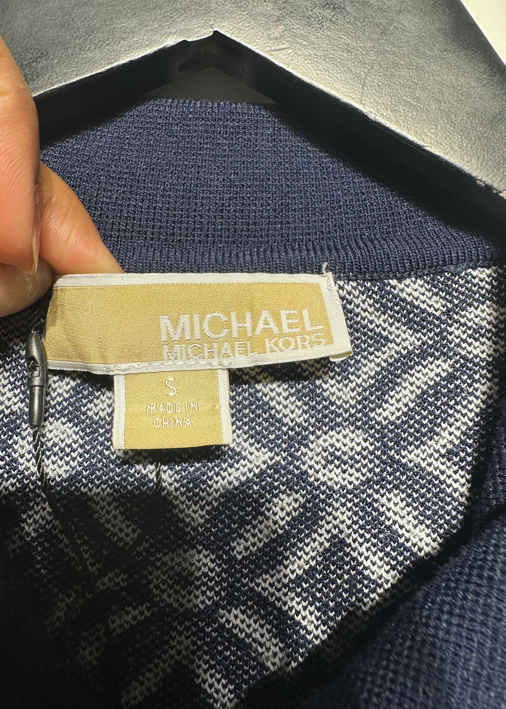 Michael Kors Navy Blue Monogram Knit Dress S