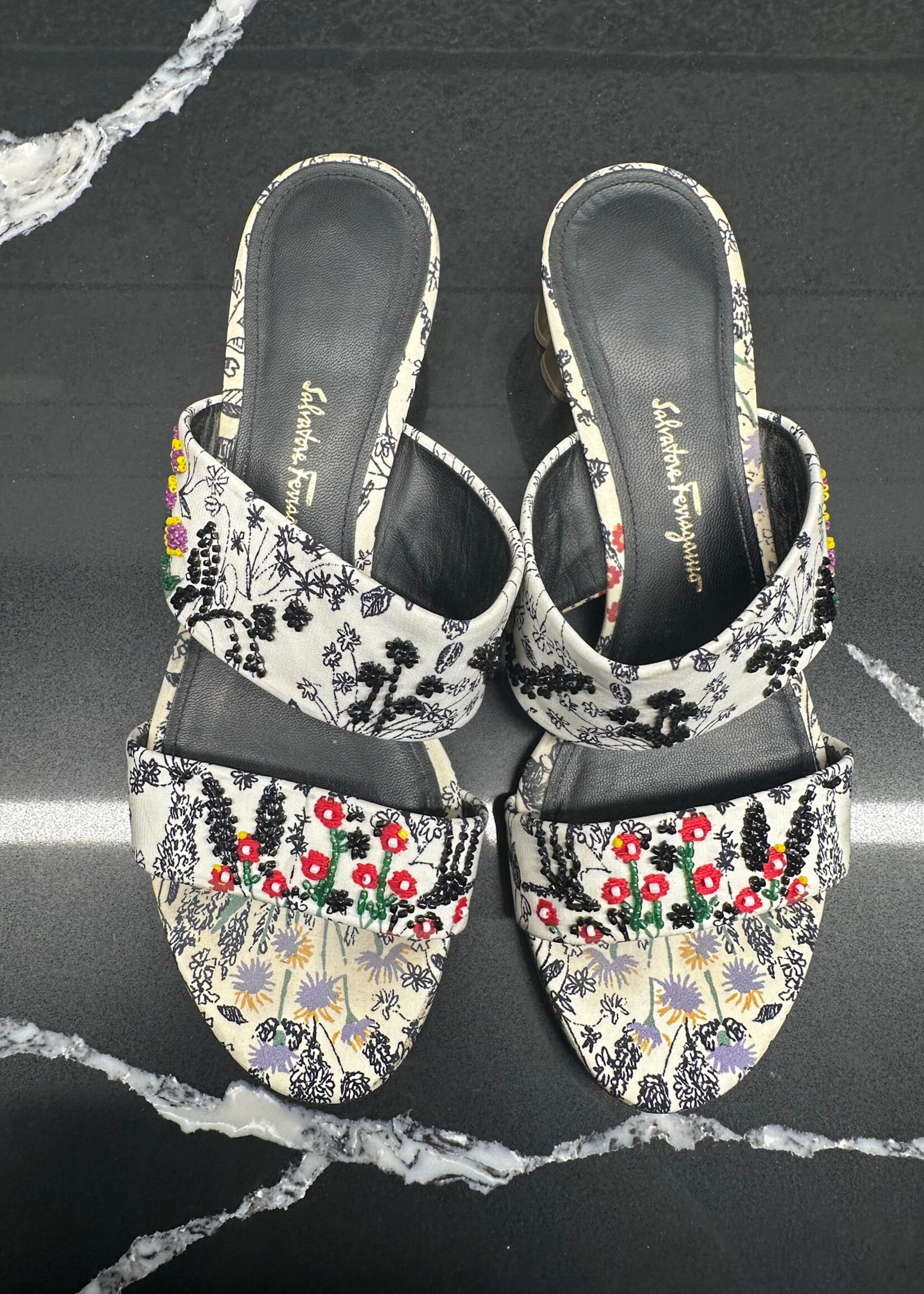 Ferragamo Floral Beaded Sandal 7