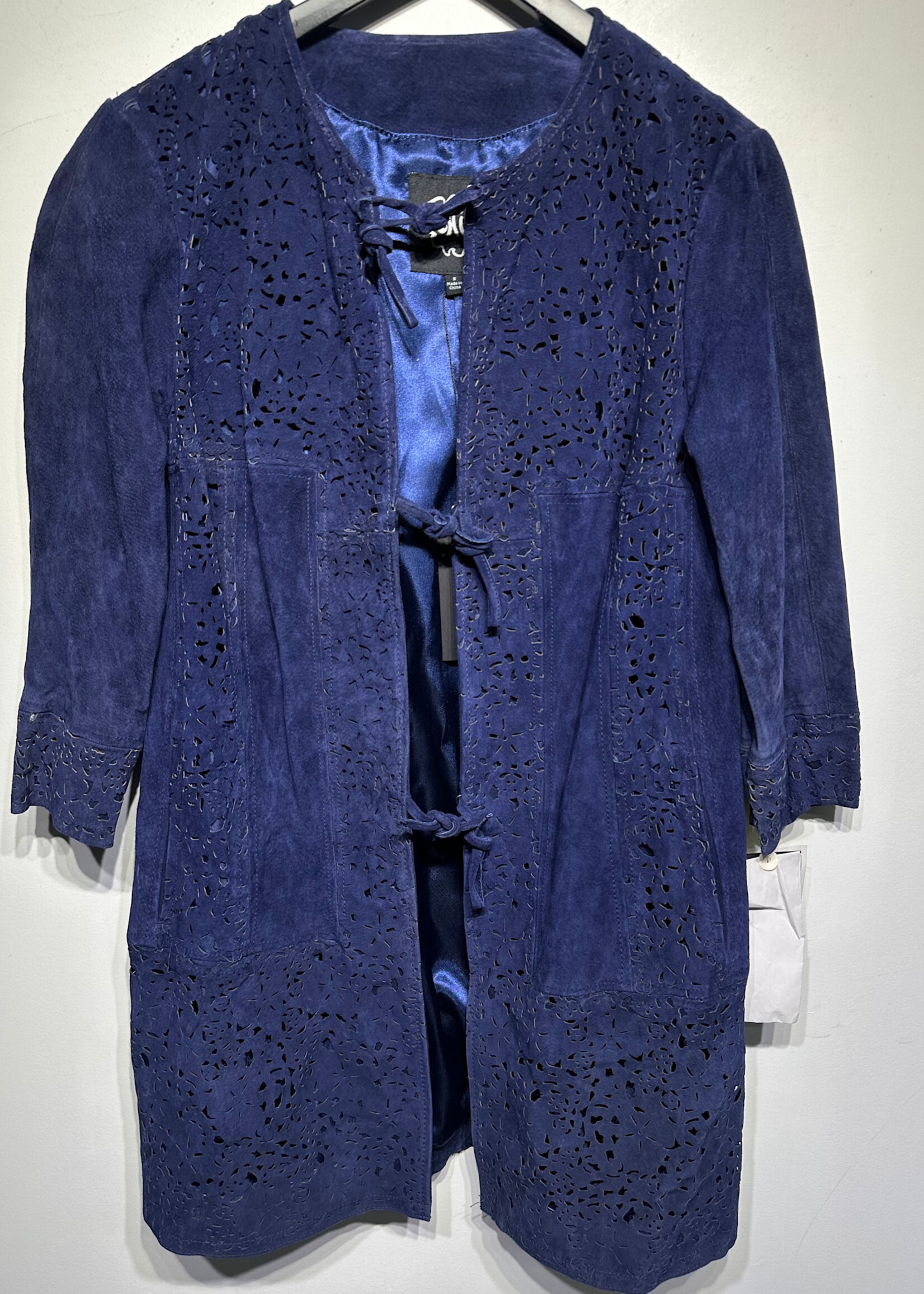 NWT Chi Navy Suede Cutout Coat Fem S
