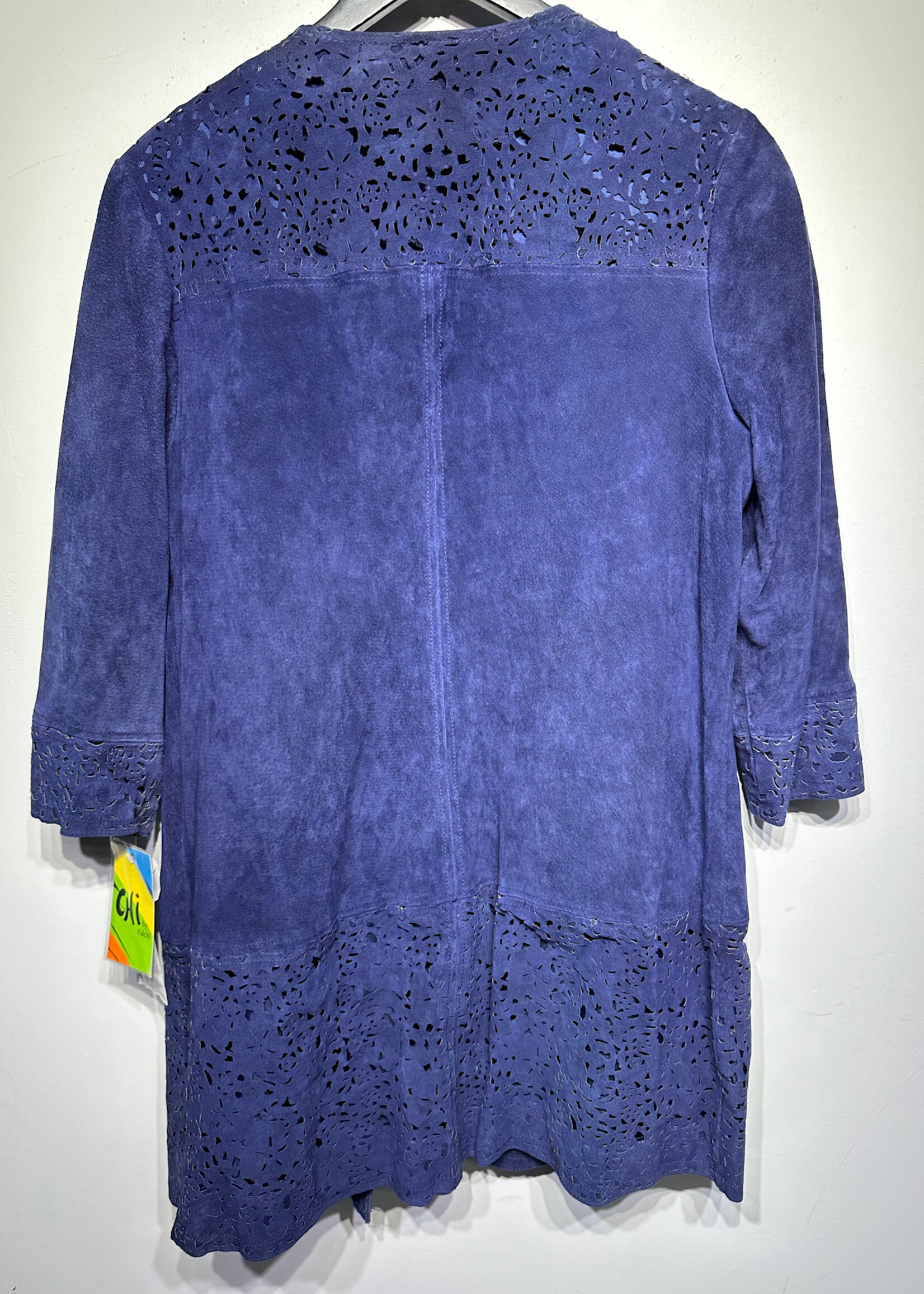 NWT Chi Navy Suede Cutout Coat Fem S