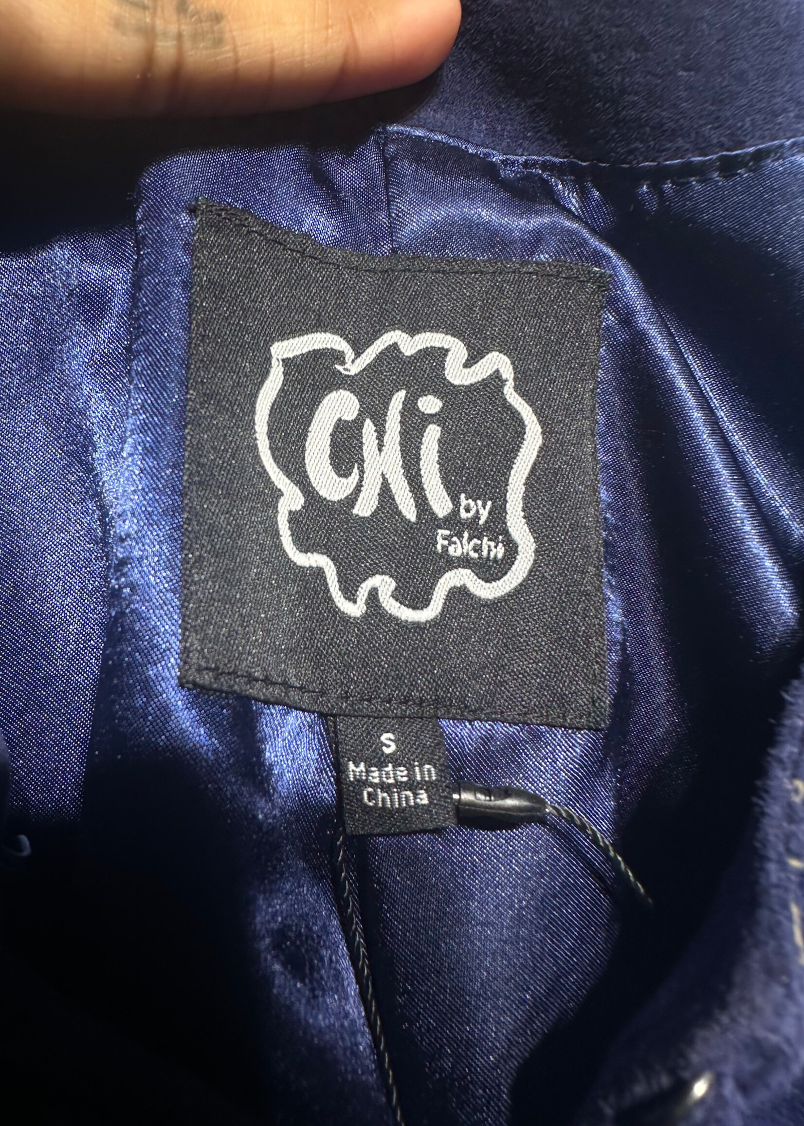 NWT Chi Navy Suede Cutout Coat Fem S