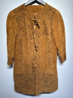Chi Brown Suede Cutout Coat Fem S