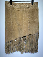 Wet Seal 2000s Tan Leather Fringe Skirt 29"