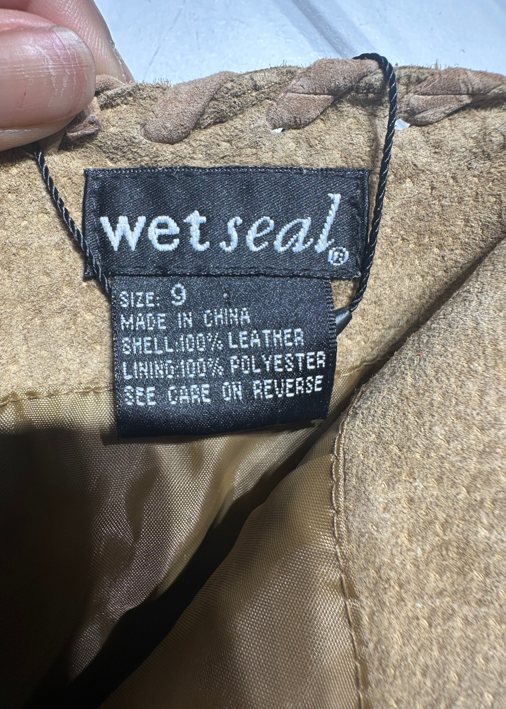 Wet Seal 2000s Tan Leather Fringe Skirt 29"