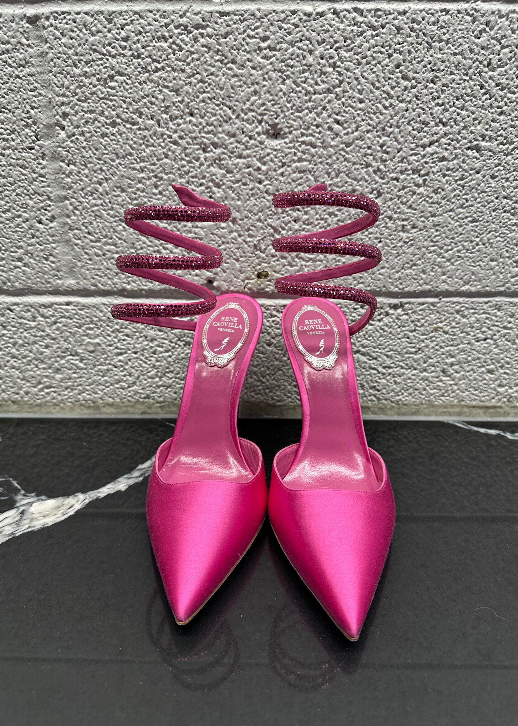Rene Caovilla Satin Hot Pink Wrap Heel 37/7