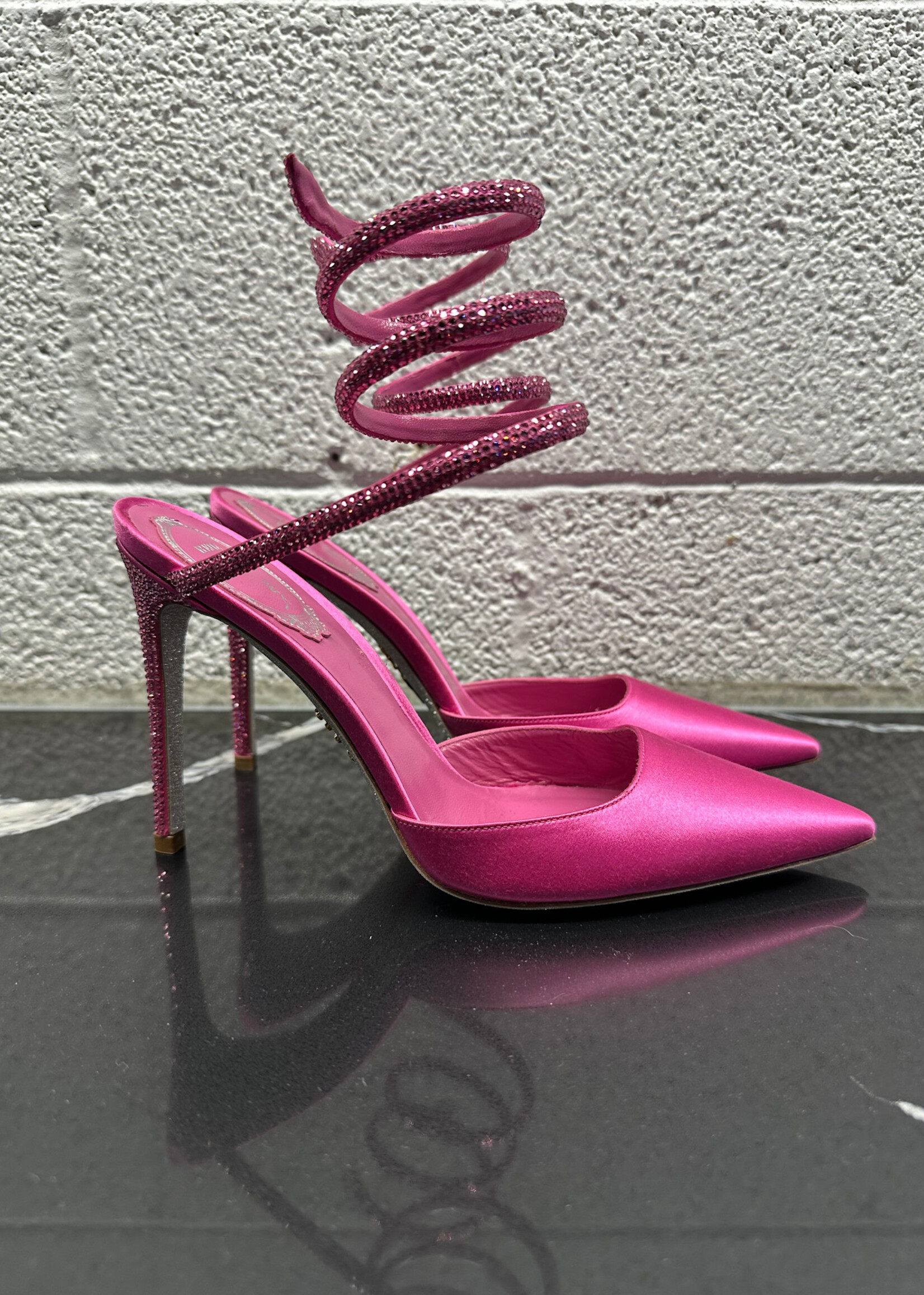 Rene Caovilla Satin Hot Pink Wrap Heel 37/7